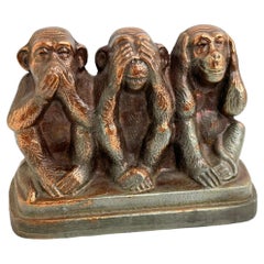 "Three Wise Monkeys" Metal Sculpture Statue, Vintage German, 1960s