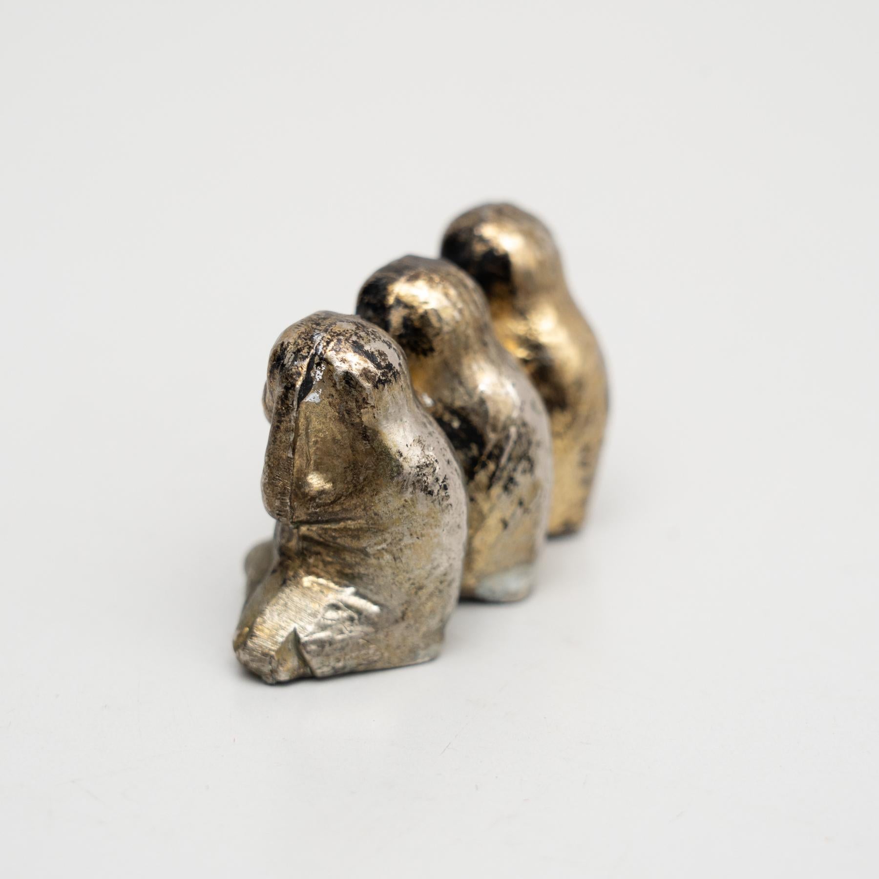 Three Wise Monkeys Vintage Small Metal Figure, circa 1950 3