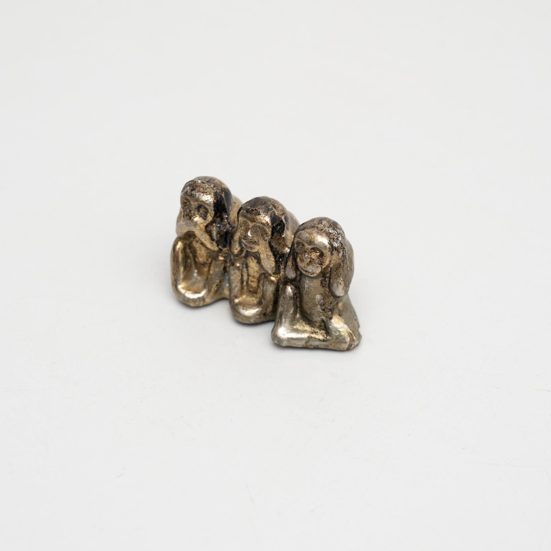 Three Wise Monkeys Vintage Small Metal Figure, circa 1950 4