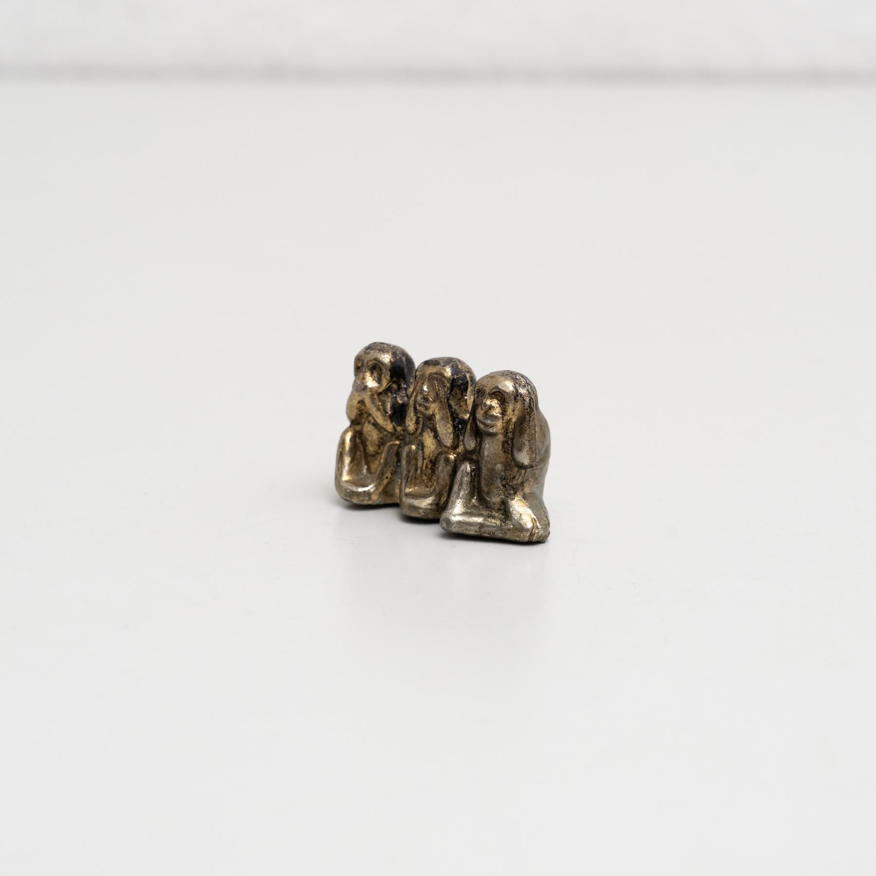 Mid-Century Modern Three Wise Monkeys Vintage Small Metal Figure, circa 1950