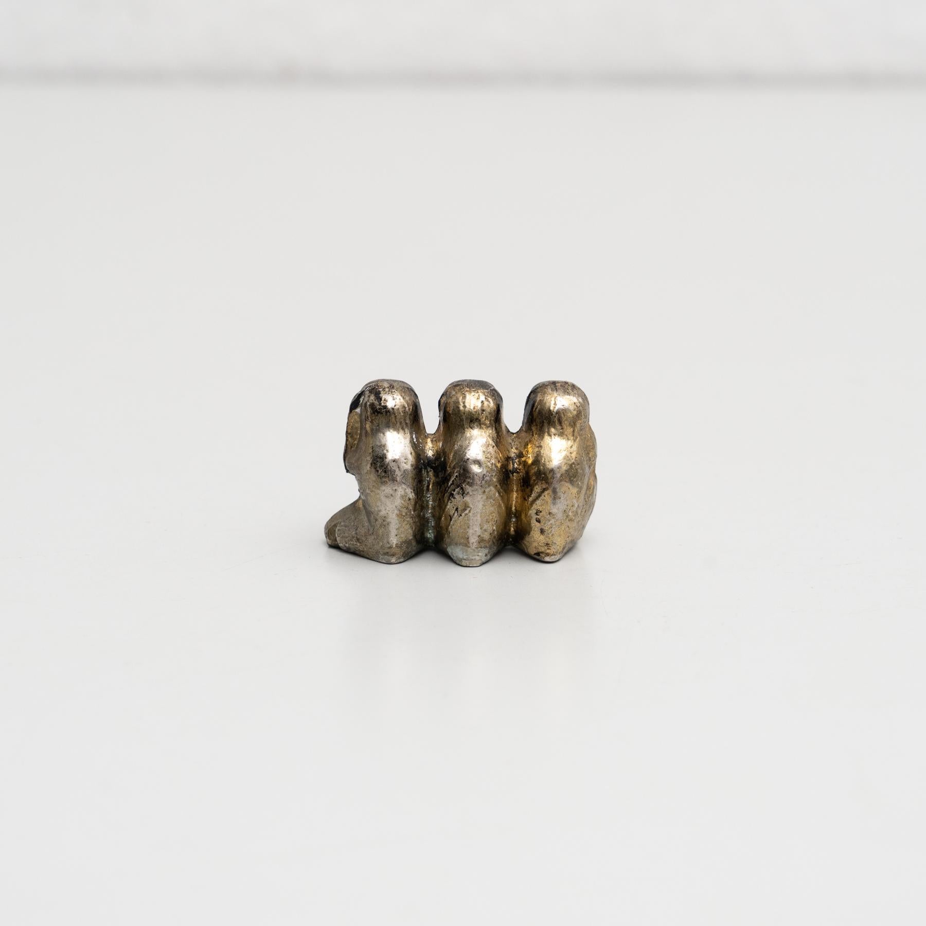 Brass Three Wise Monkeys Vintage Small Metal Figure, circa 1950