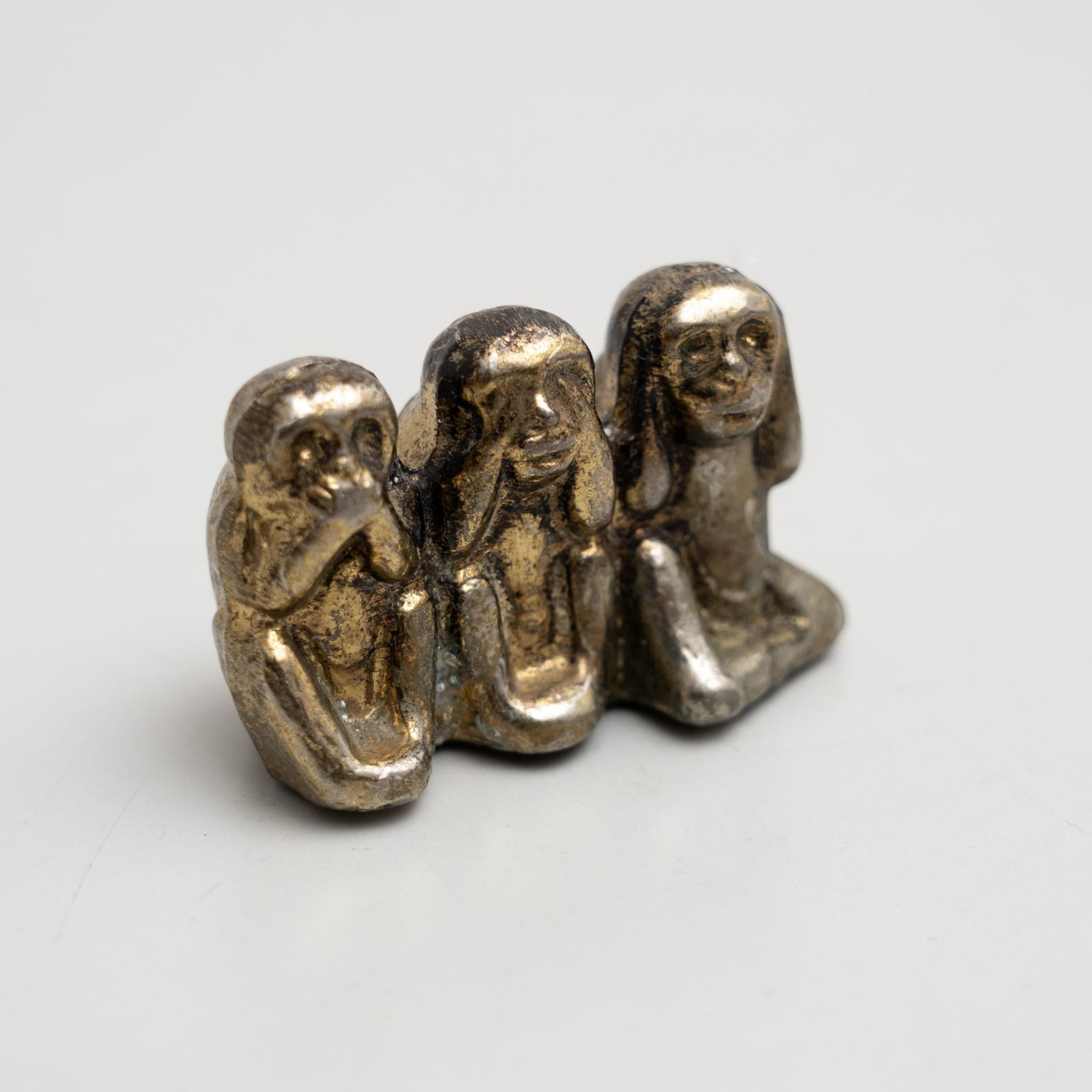 Three Wise Monkeys Vintage Small Metal Figure, circa 1950 2