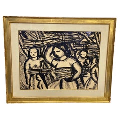Trois femmes portant des paquets par Francisco Narvaez, encre sur papier