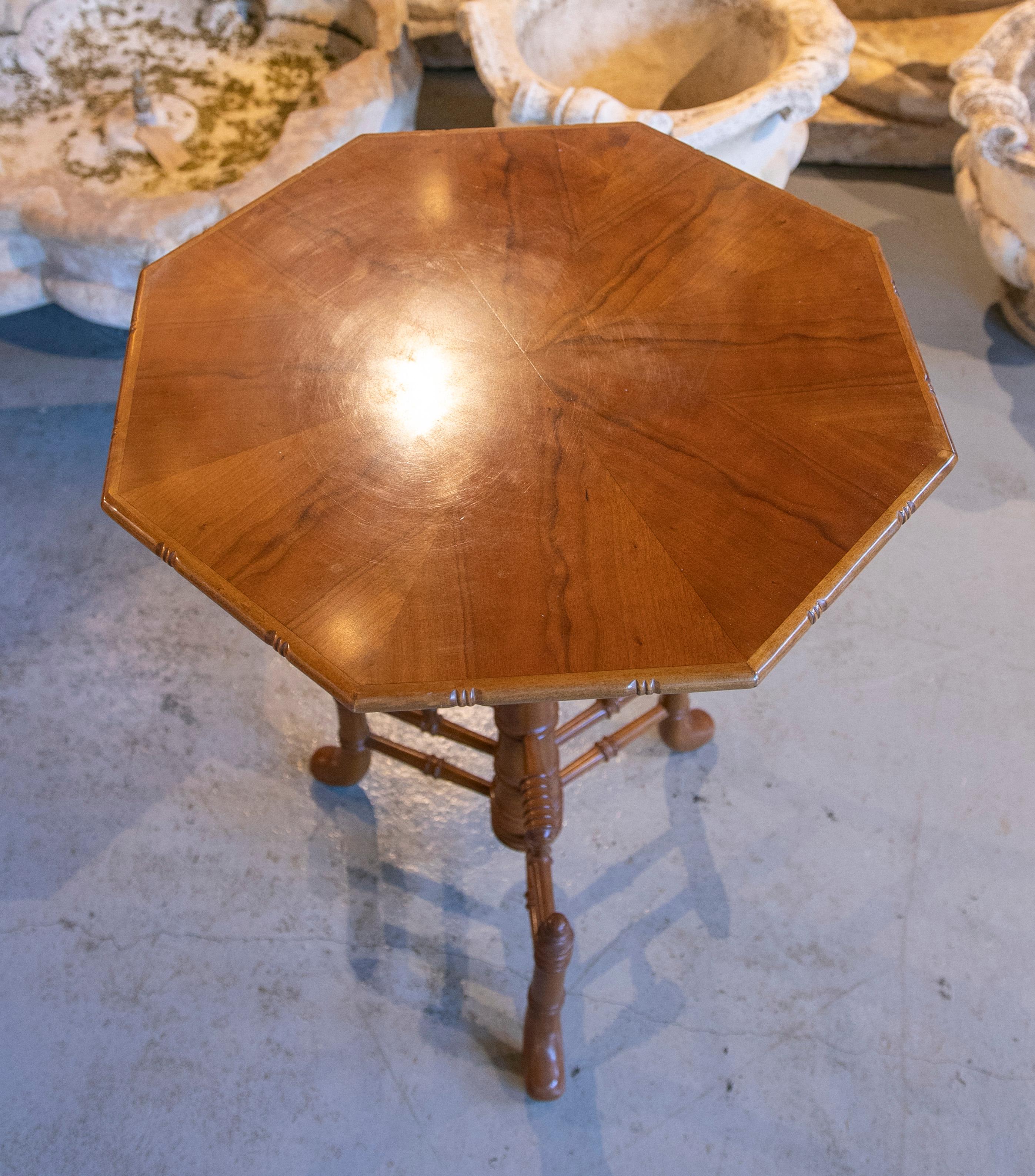Three Wooden Side Tables with Octagonal Top and Bamboo-Like Legs 7