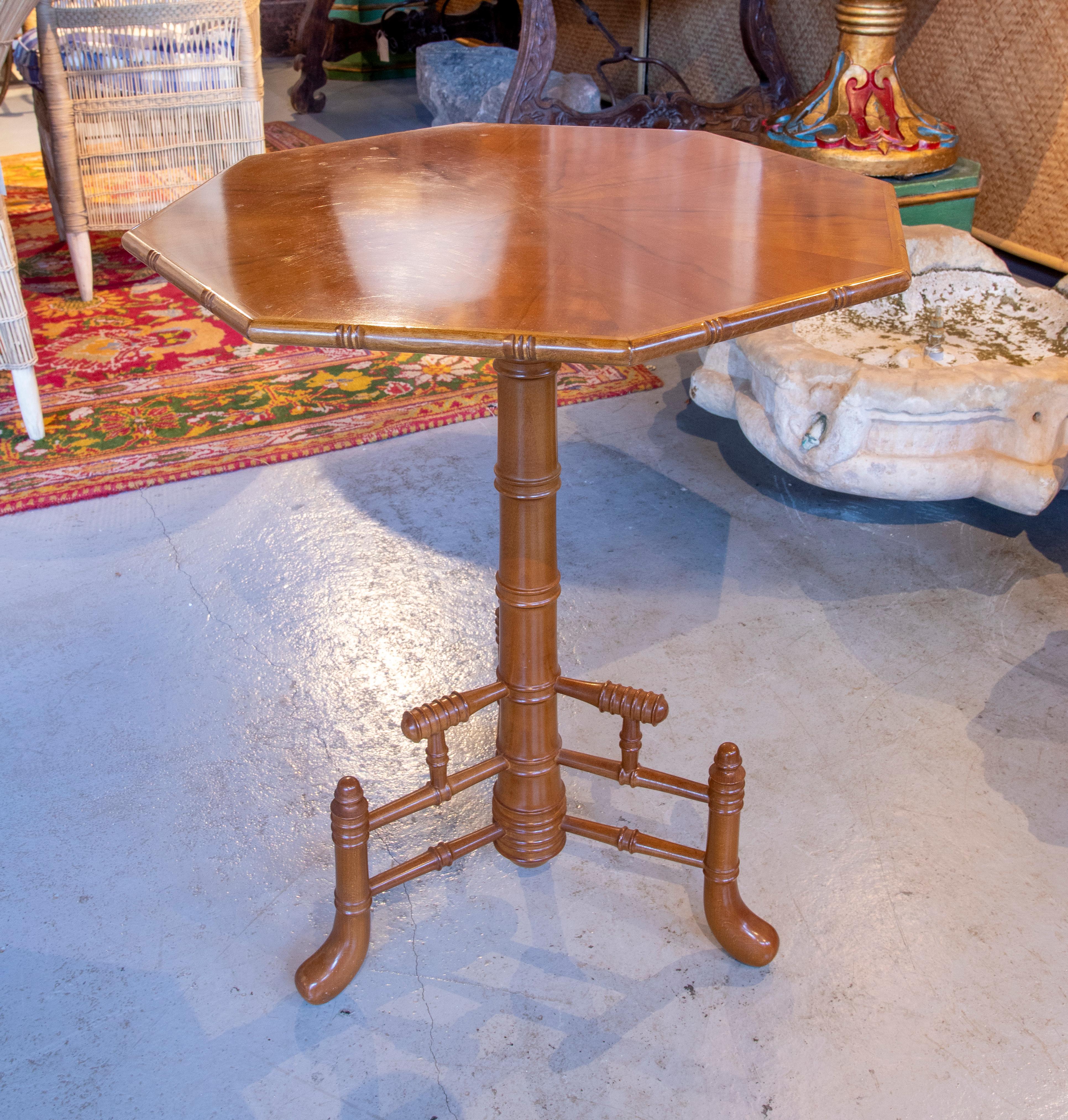 Spanish Three Wooden Side Tables with Octagonal Top and Bamboo-Like Legs