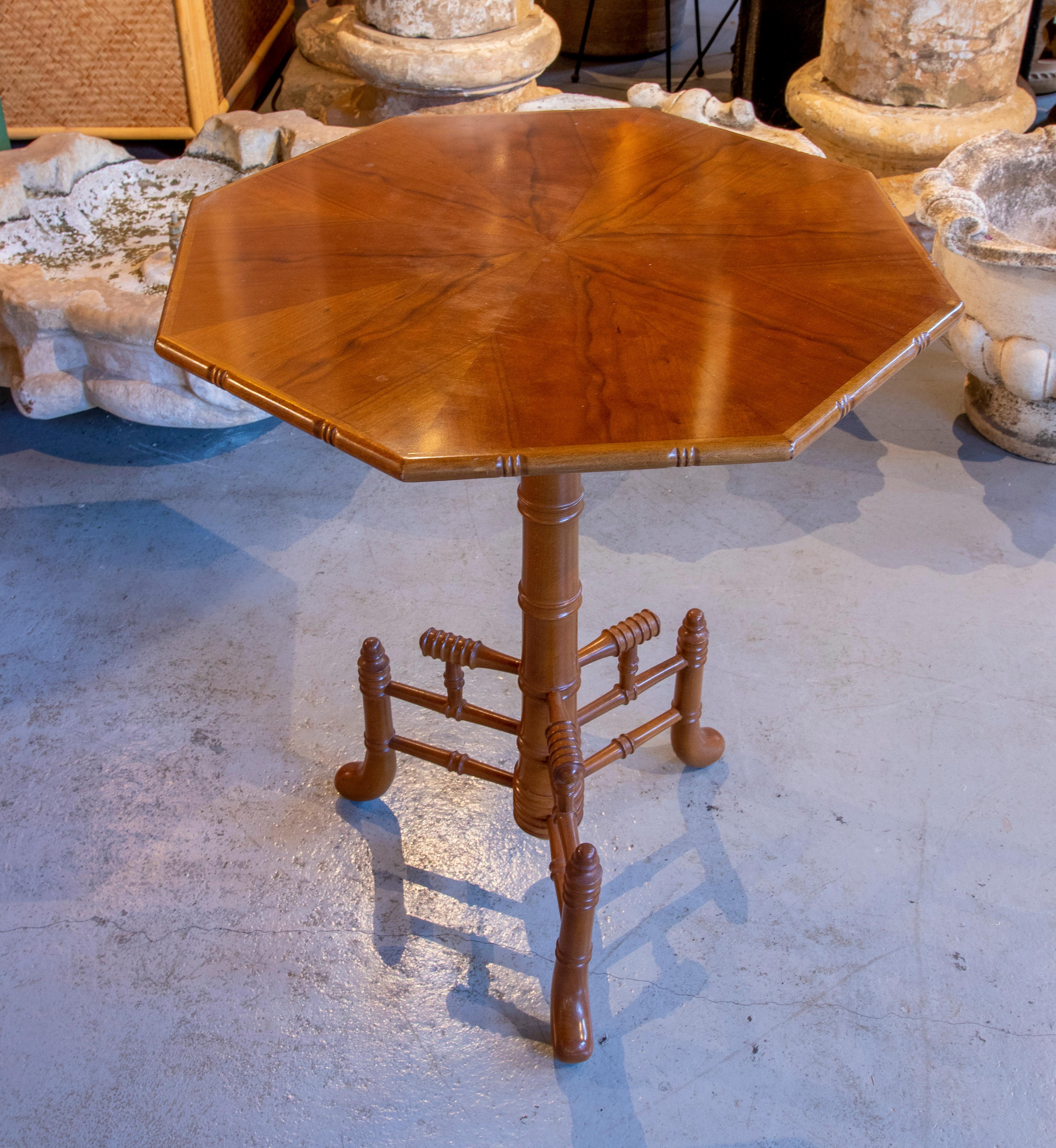 Three Wooden Side Tables with Octagonal Top and Bamboo-Like Legs In Good Condition In Marbella, ES