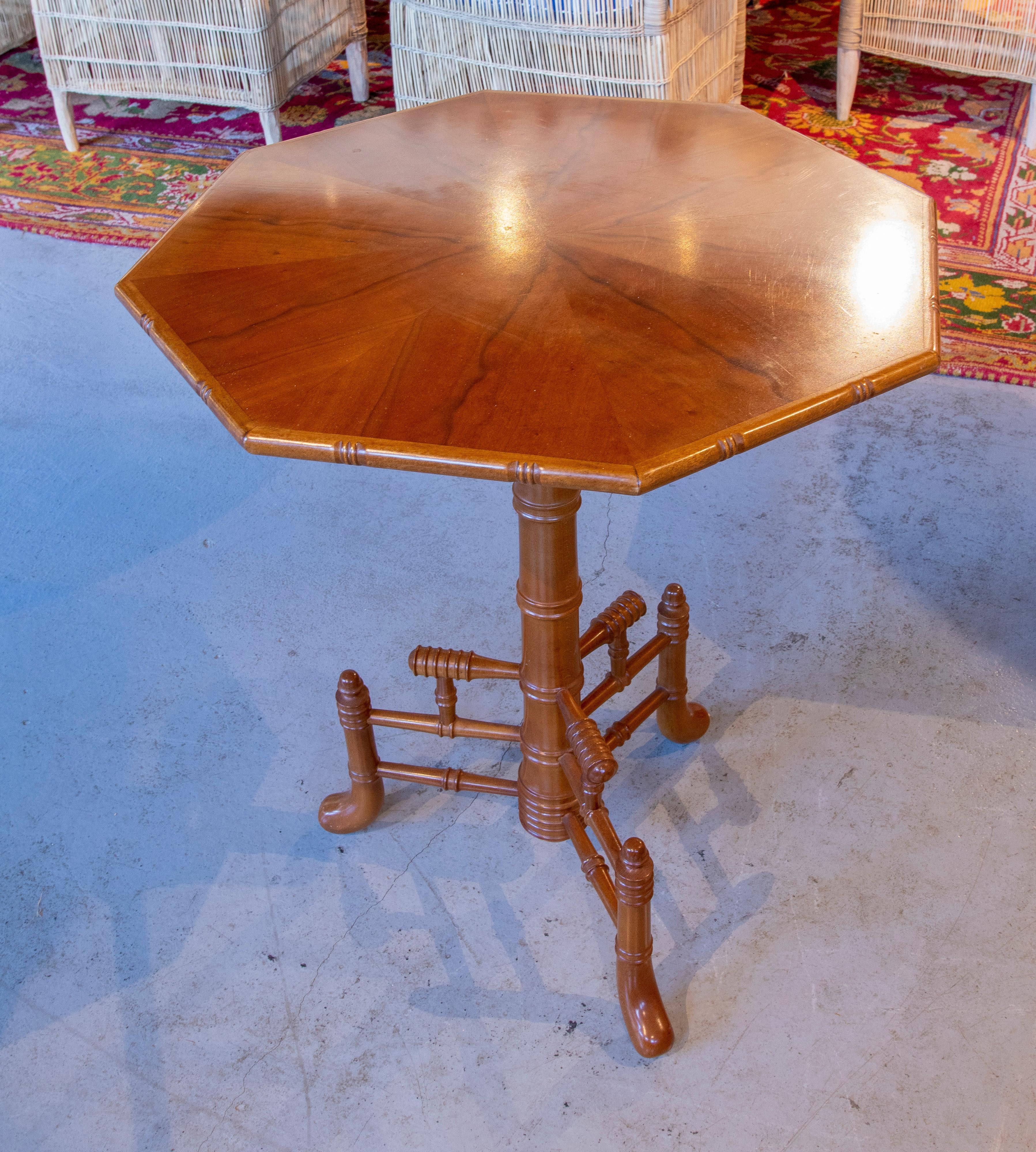 20th Century Three Wooden Side Tables with Octagonal Top and Bamboo-Like Legs