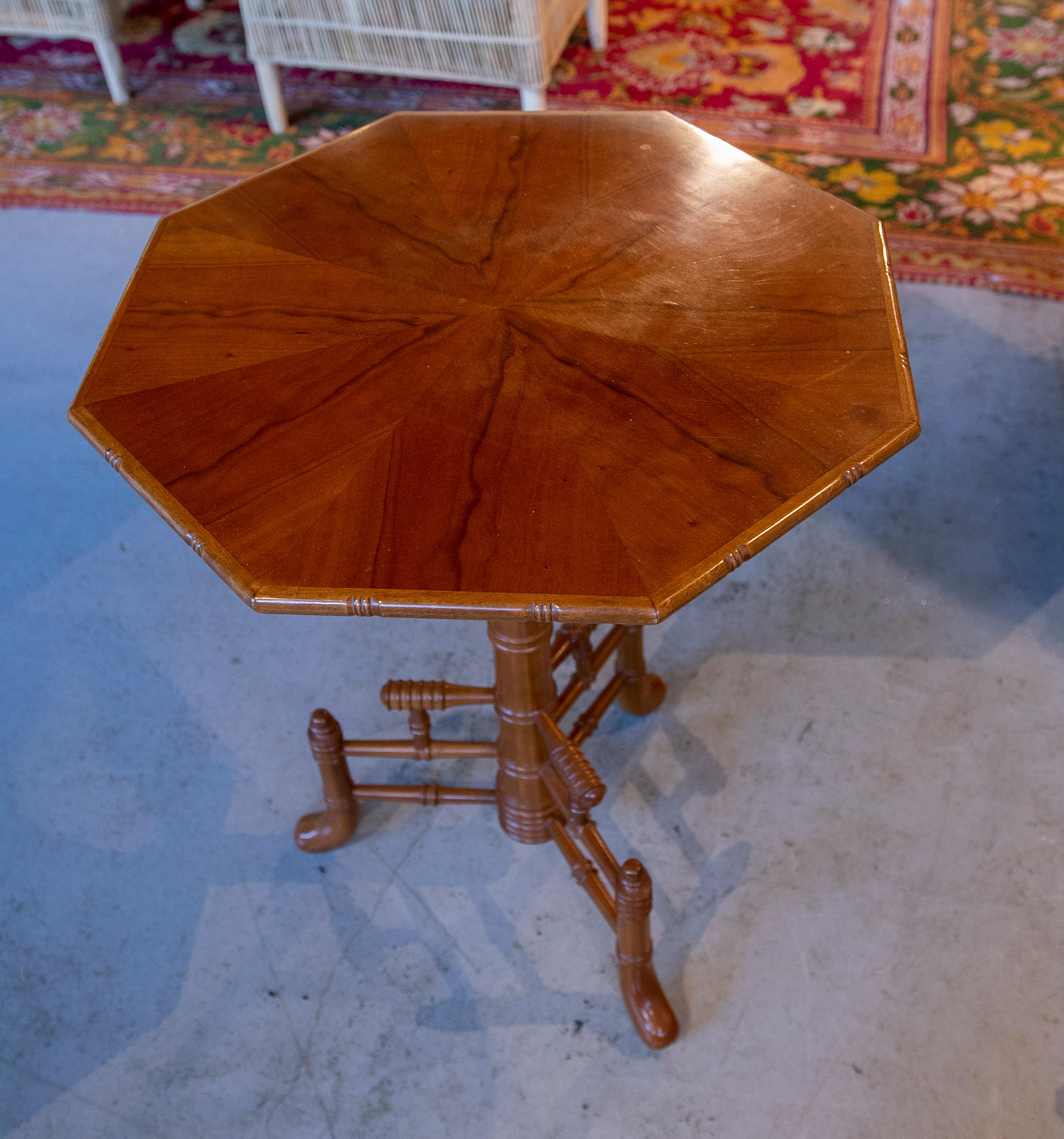 Three Wooden Side Tables with Octagonal Top and Bamboo-Like Legs 1