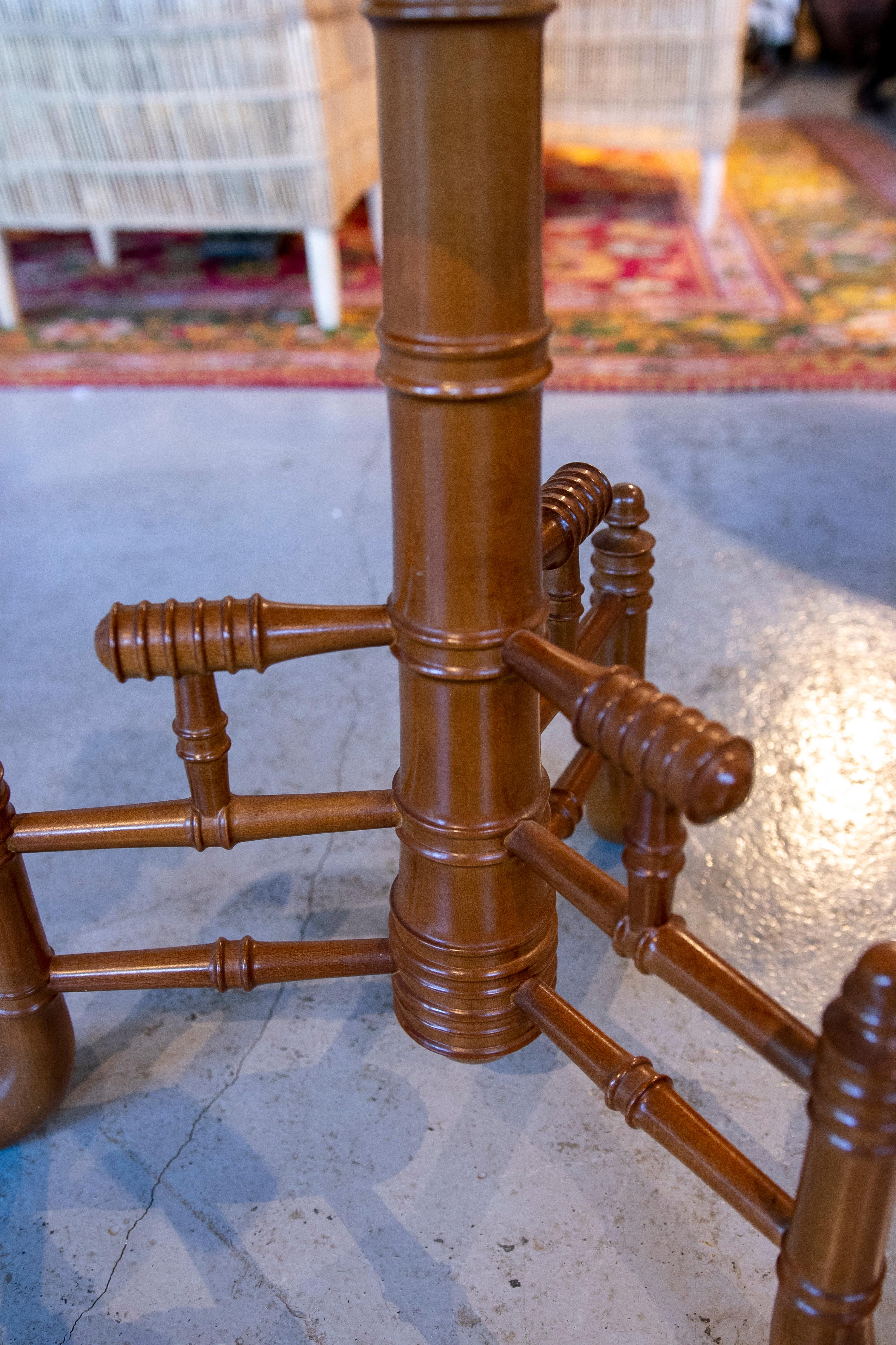 Three Wooden Side Tables with Octagonal Top and Bamboo-Like Legs 2