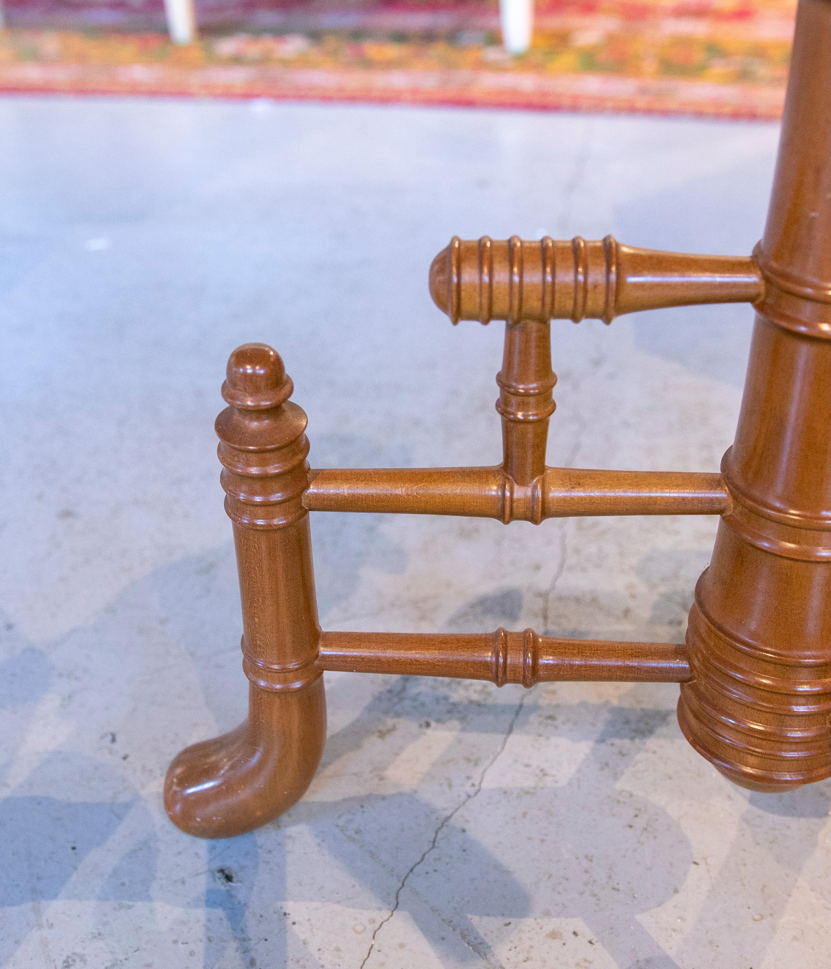 Three Wooden Side Tables with Octagonal Top and Bamboo-Like Legs 3