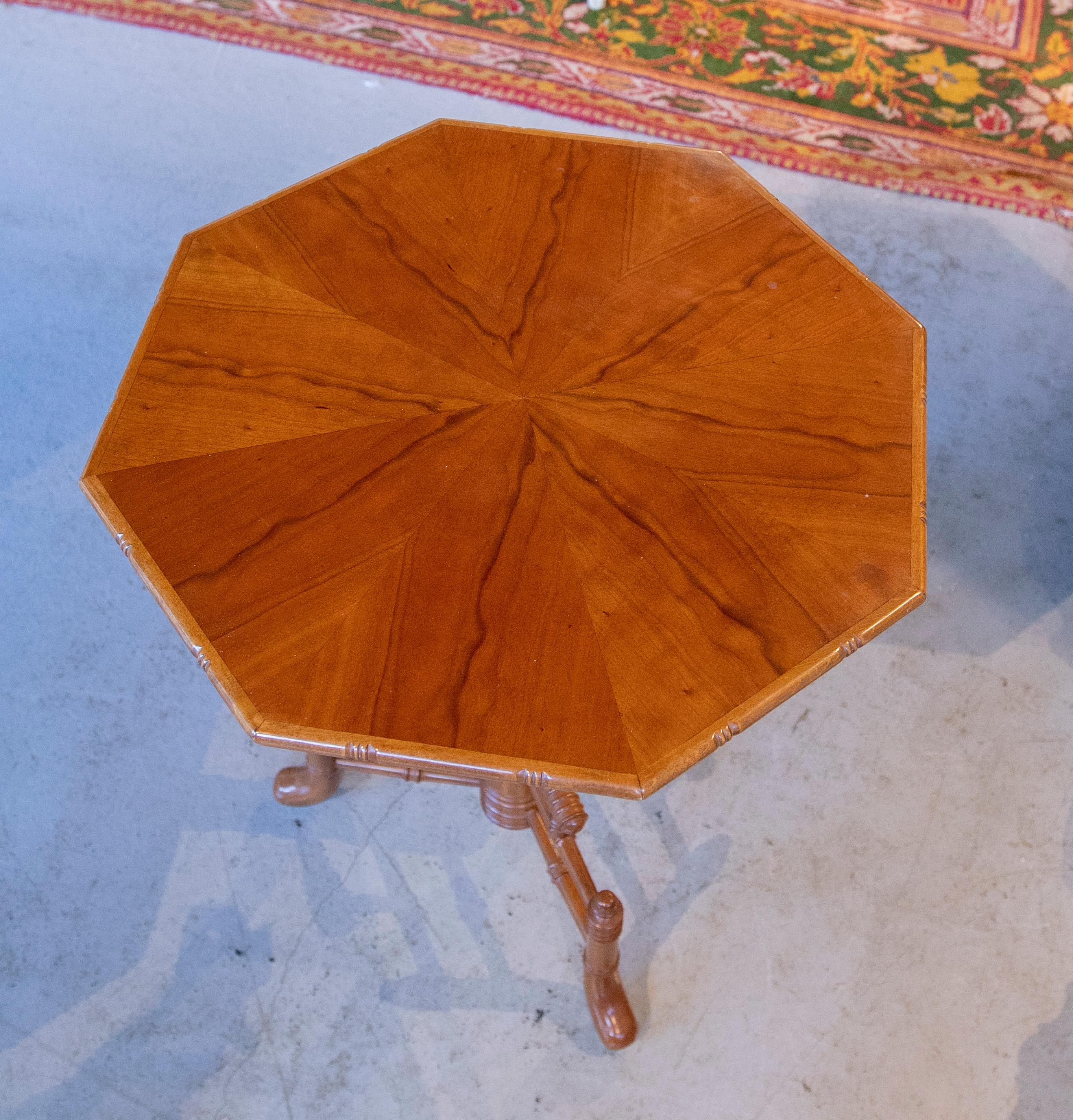 Three Wooden Side Tables with Octagonal Top and Bamboo-Like Legs 4