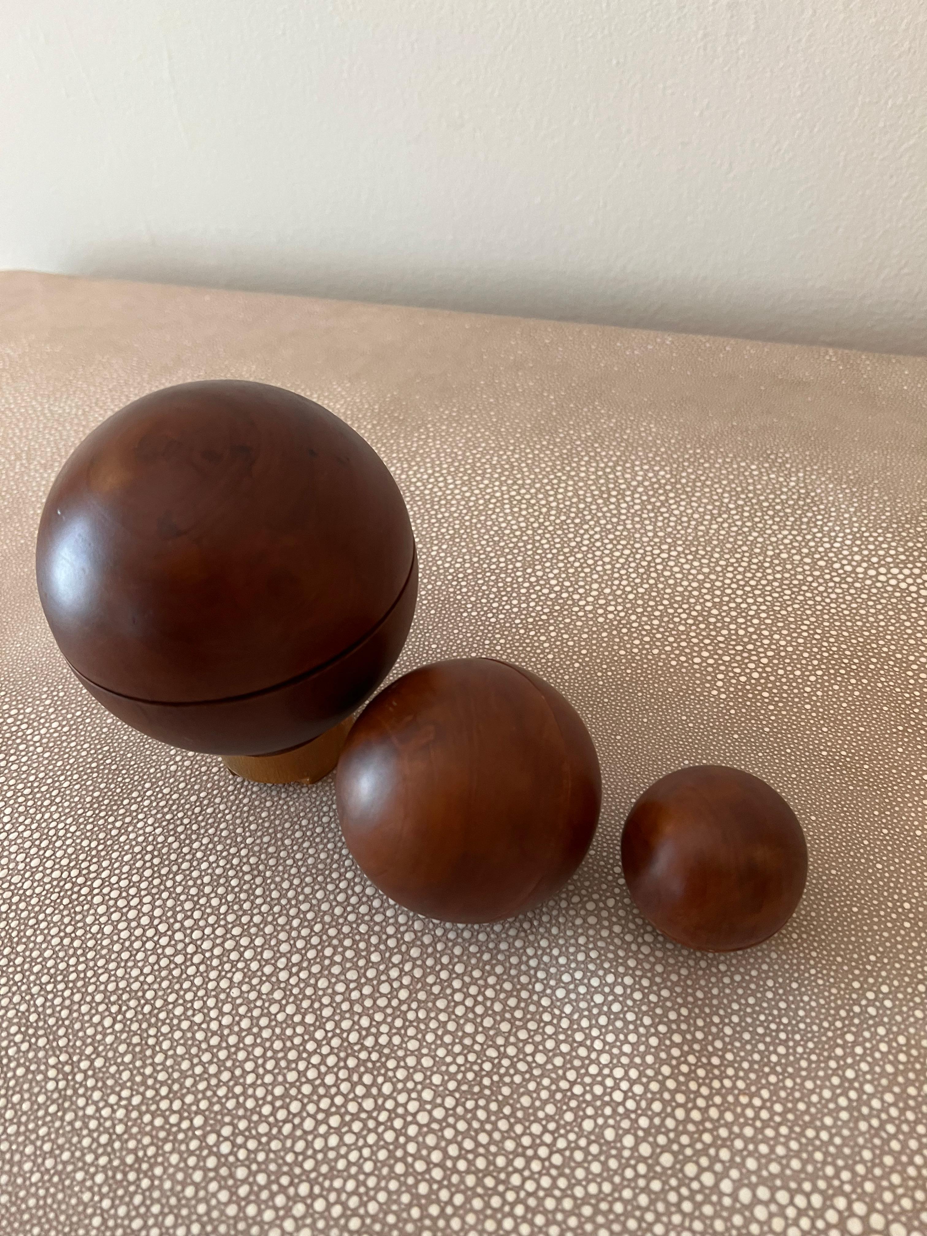 Mid-Century Modern Three Wooden Sphere Nesting Balls For Sale