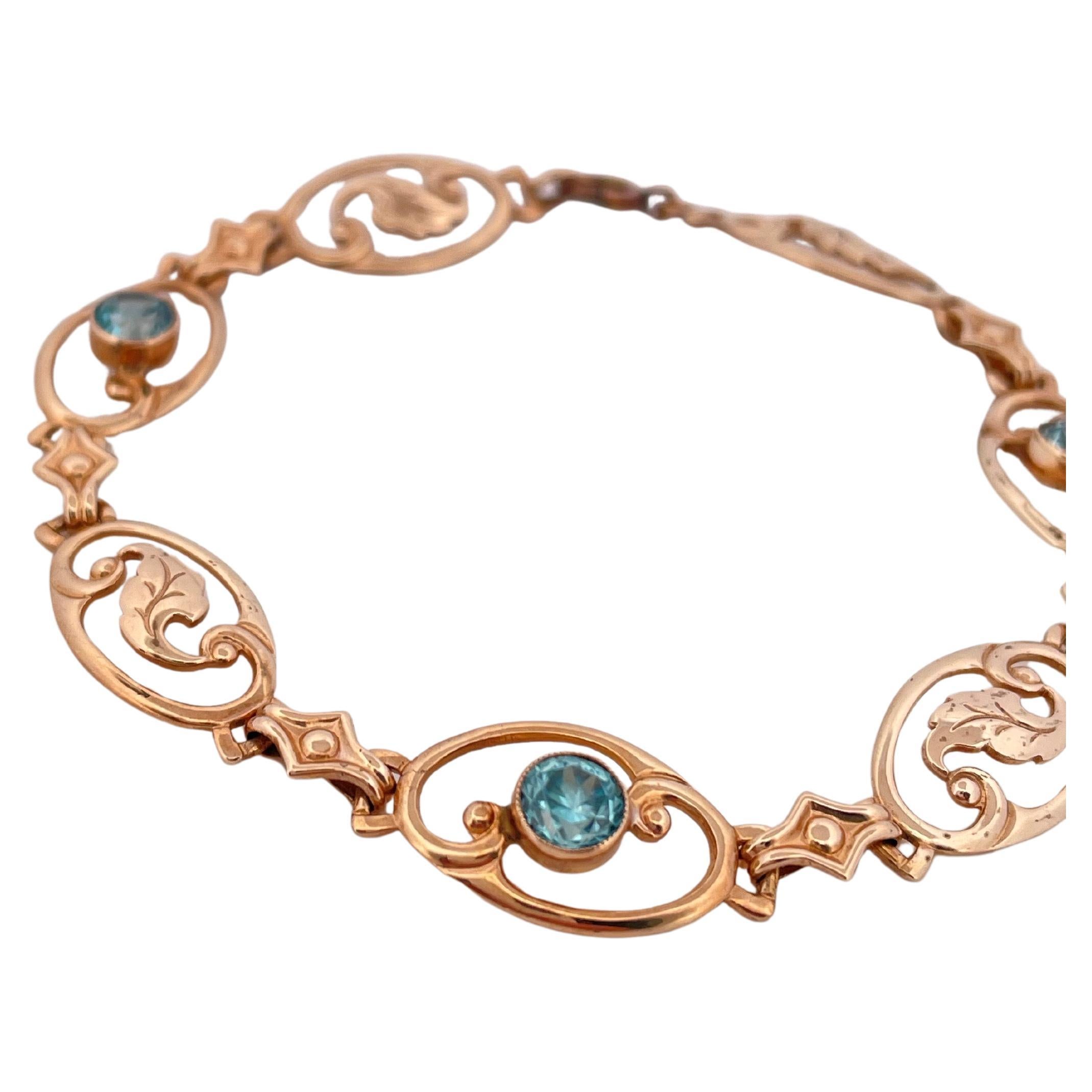 Art Nouveau Three Zircon Stoned Bracelet Set in 10K Yellow Gold For Sale