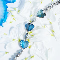 Priyashi Nahata  Three's a Crowd Blue Topaz and Grey Pearl Necklace in 18KWG