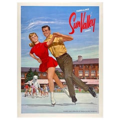 EMOCIONANTE SUN VALLEY, IDAHO: Cartel original vintage de turismo de la década de mediados del siglo pasado (MCM)