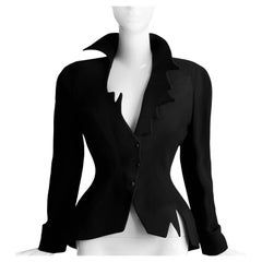 Emozionante giacca Thierry Mugler LES INFERNALES FW1988/89 nera a zig zag drammatico