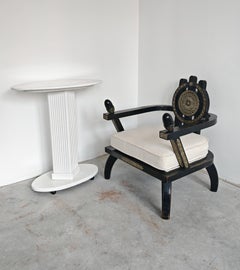 Throne Shaped hand-carved Armchair in ebonized oak by Ettore Zaccari