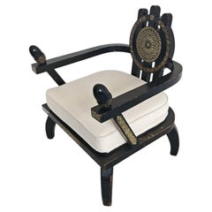 Throne Shaped hand-carved Armchair in ebonized oak by Ettore Zaccari