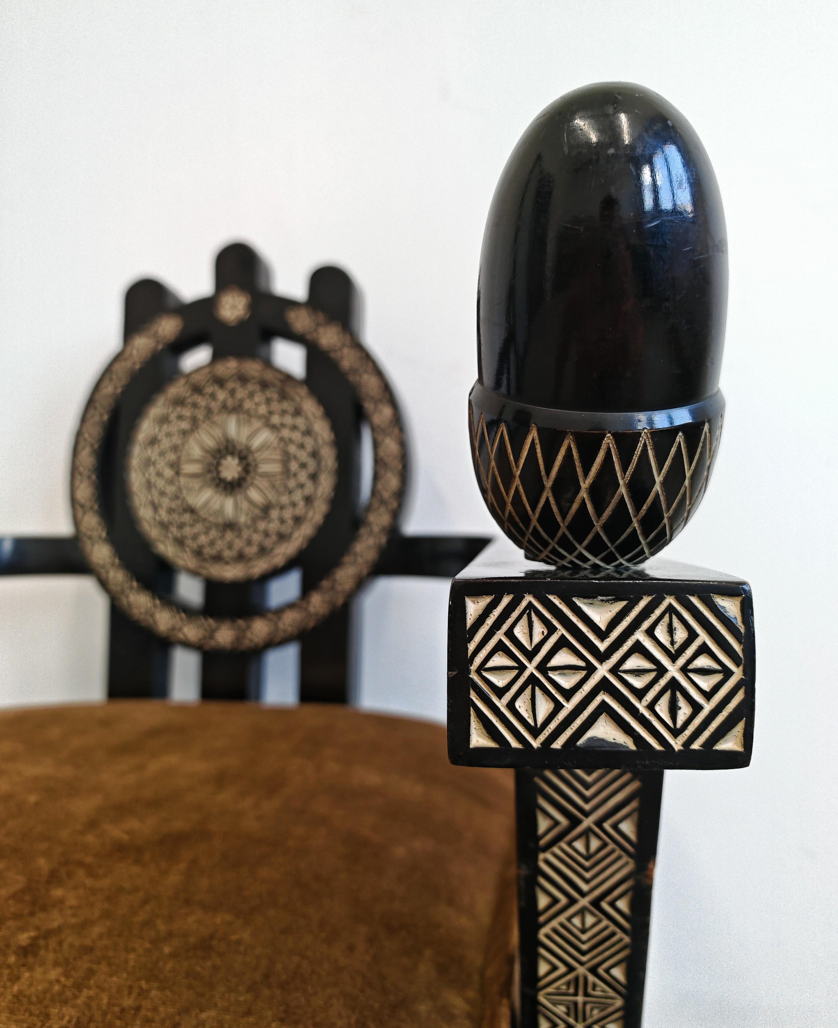 Throne Shaped hand-carved Armchairs in ebonized oak, designed by Ettore Zaccari For Sale 3