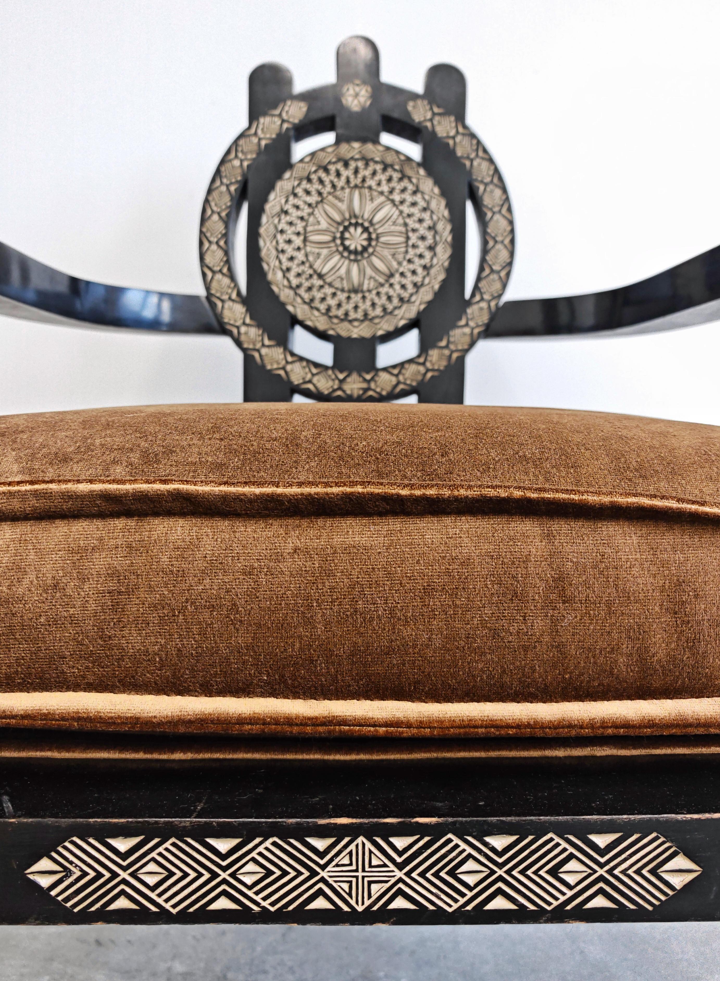 Throne Shaped hand-carved Armchairs in ebonized oak, designed by Ettore Zaccari For Sale 6