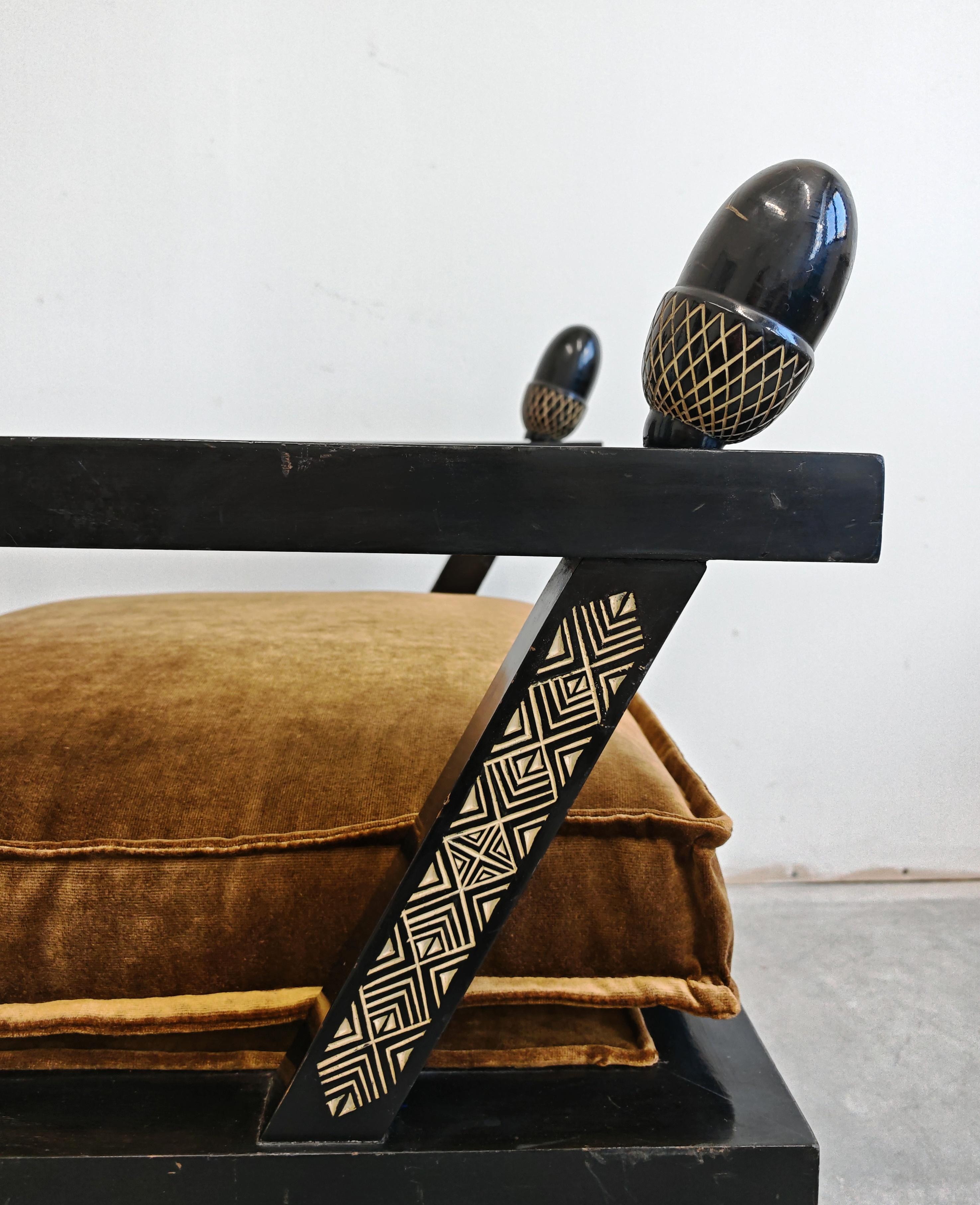 Slovenian Throne Shaped hand-carved Armchairs in ebonized oak, designed by Ettore Zaccari For Sale