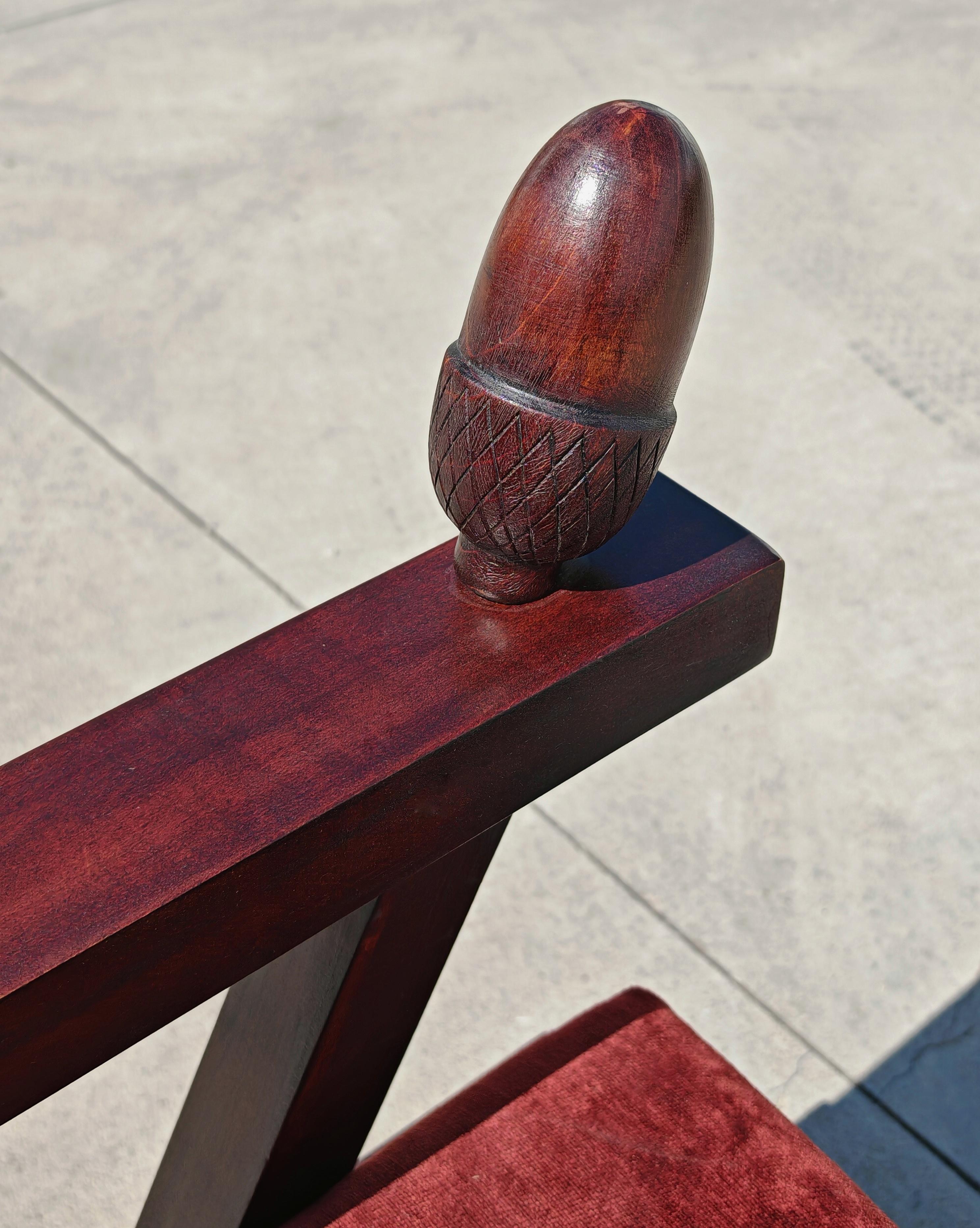 Fauteuils en forme de trône sculptés à la main en chêne teinté, conçus par Ettore Zaccari en vente 6