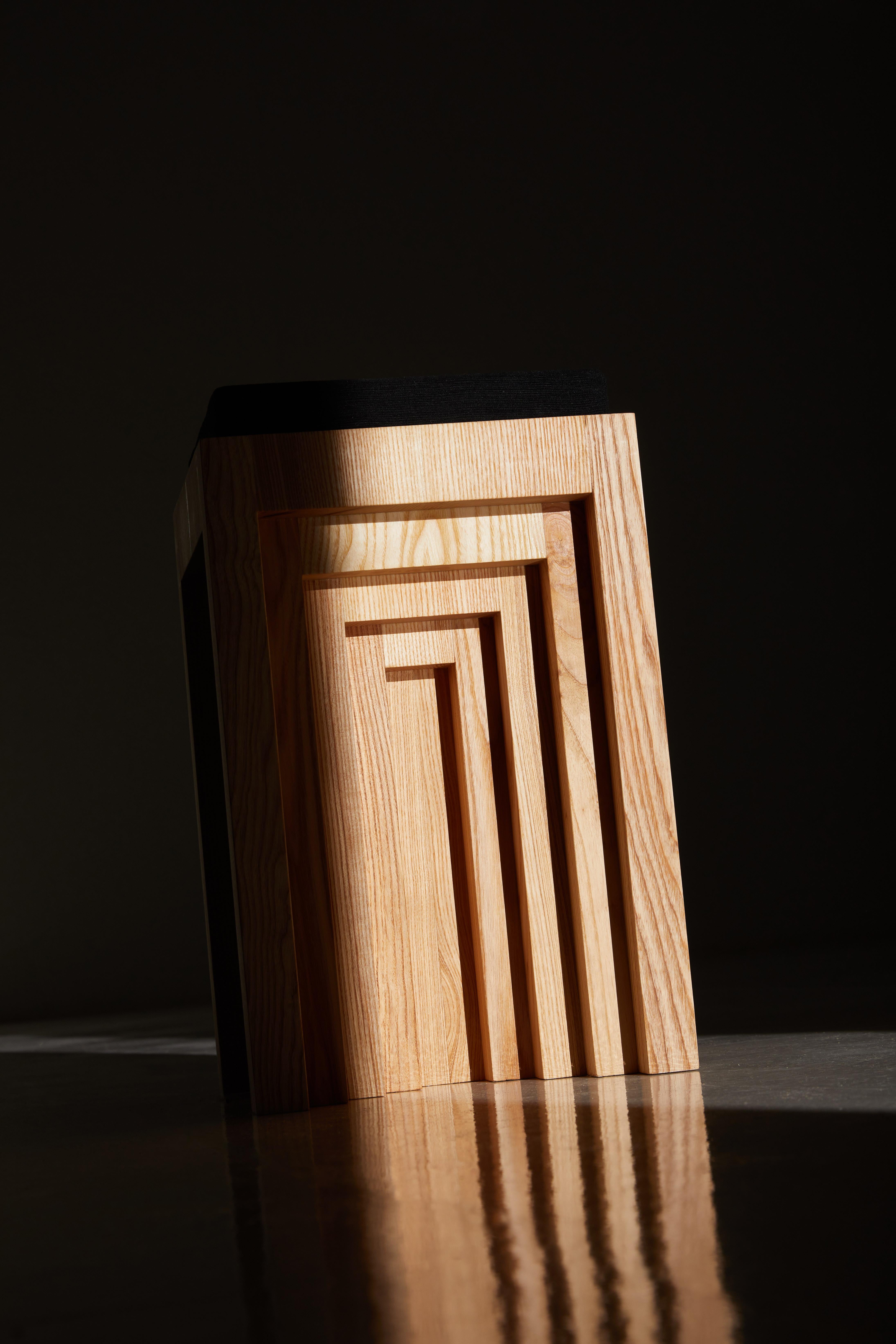 Cubic Shape Natural Ash Wood Side Table by Heilig Objects For Sale 4