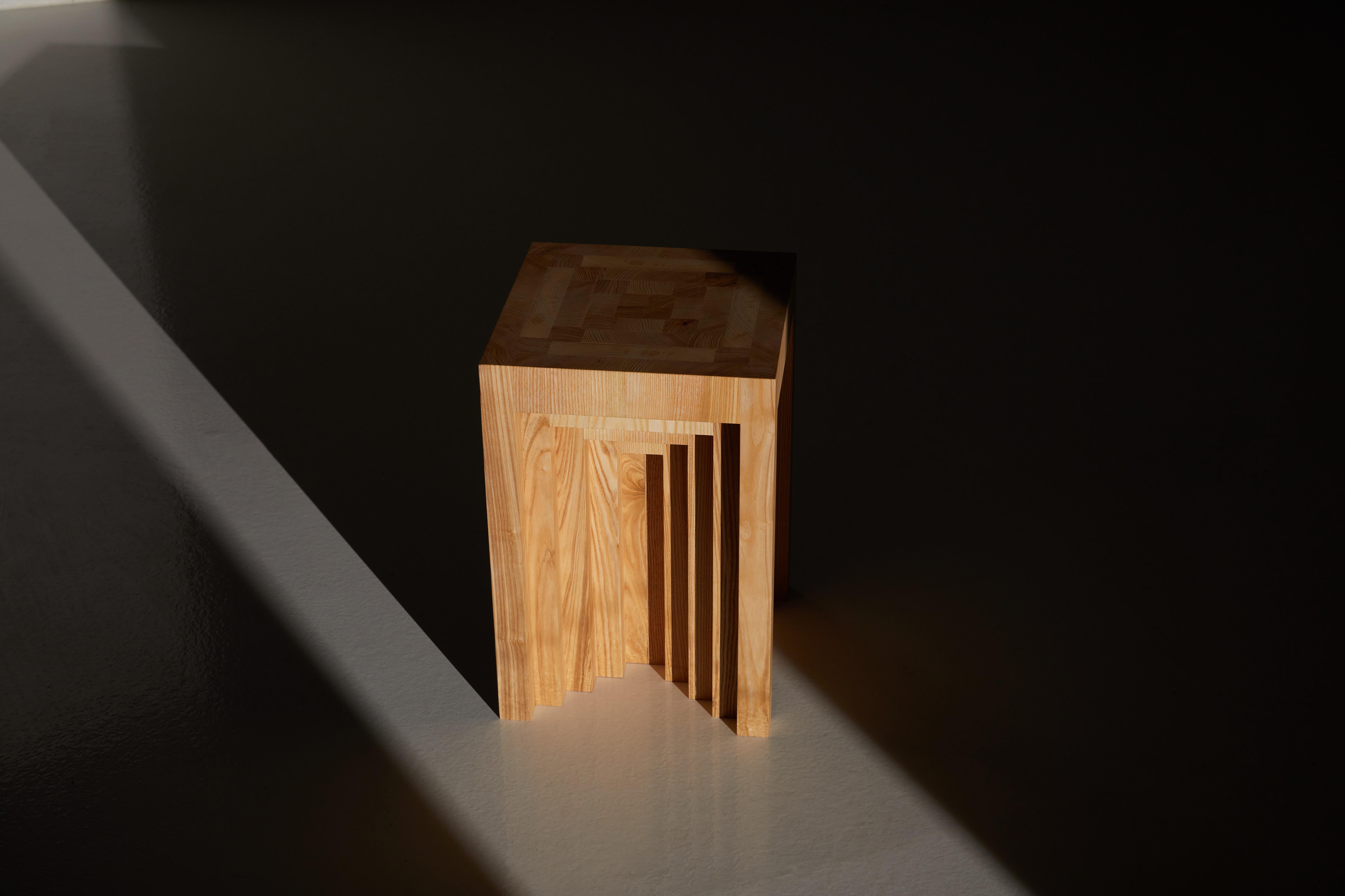 Cubic Shape Natural Ash Wood Side Table by Heilig Objects For Sale 6