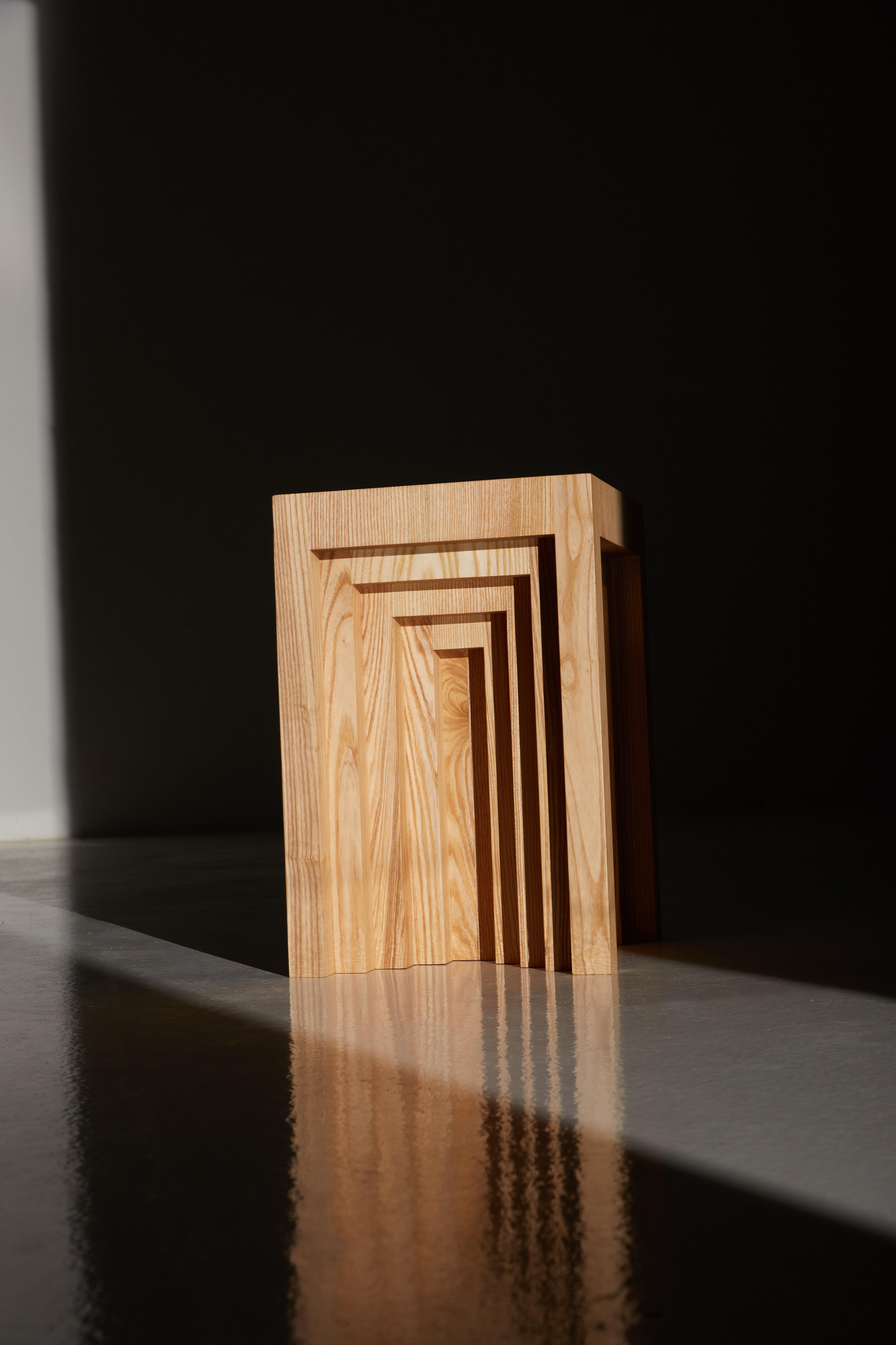 Cubic Shape Natural Ash Wood Side Table by Heilig Objects For Sale 7