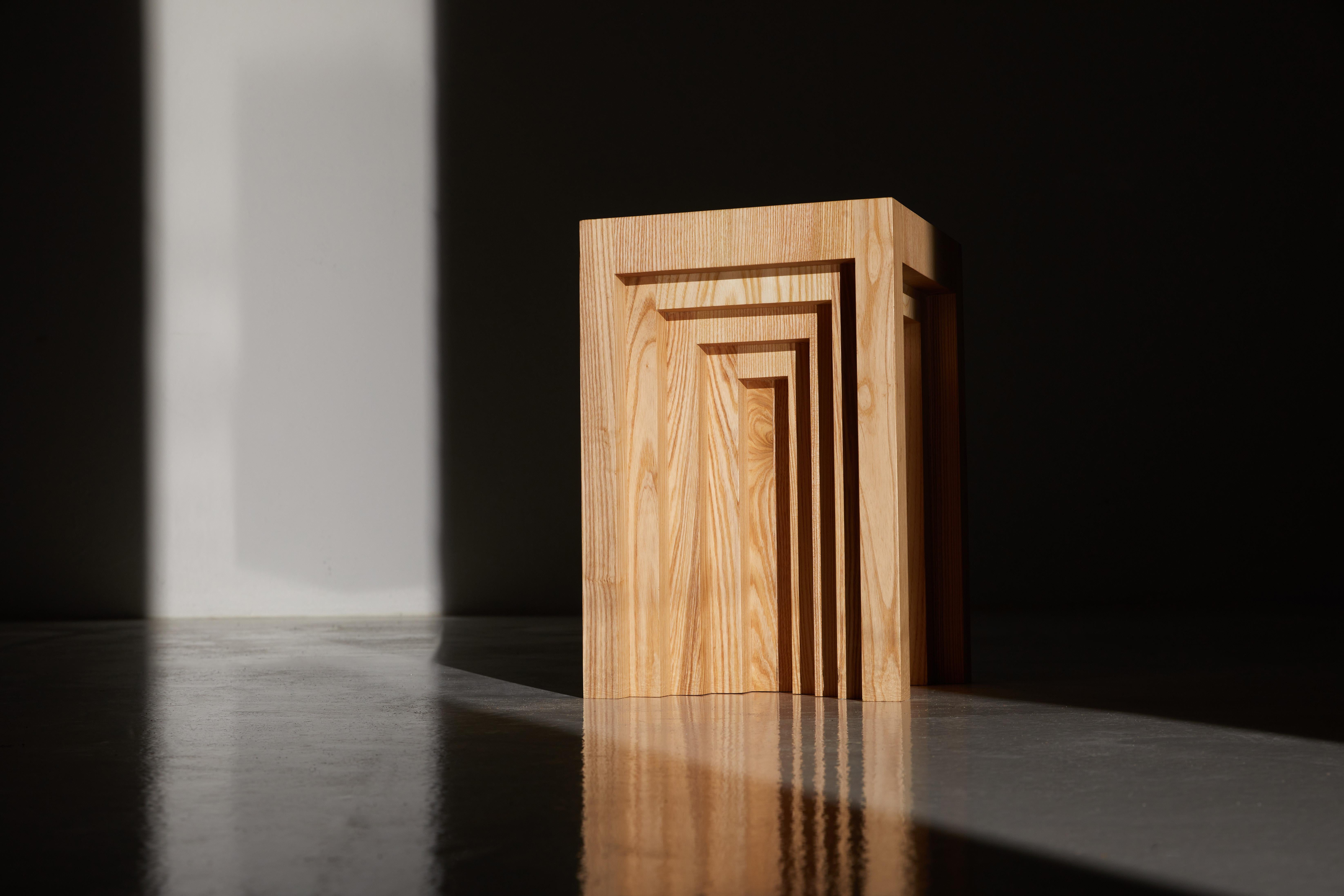 Cubic Shape Natural Ash Wood Side Table by Heilig Objects For Sale 8