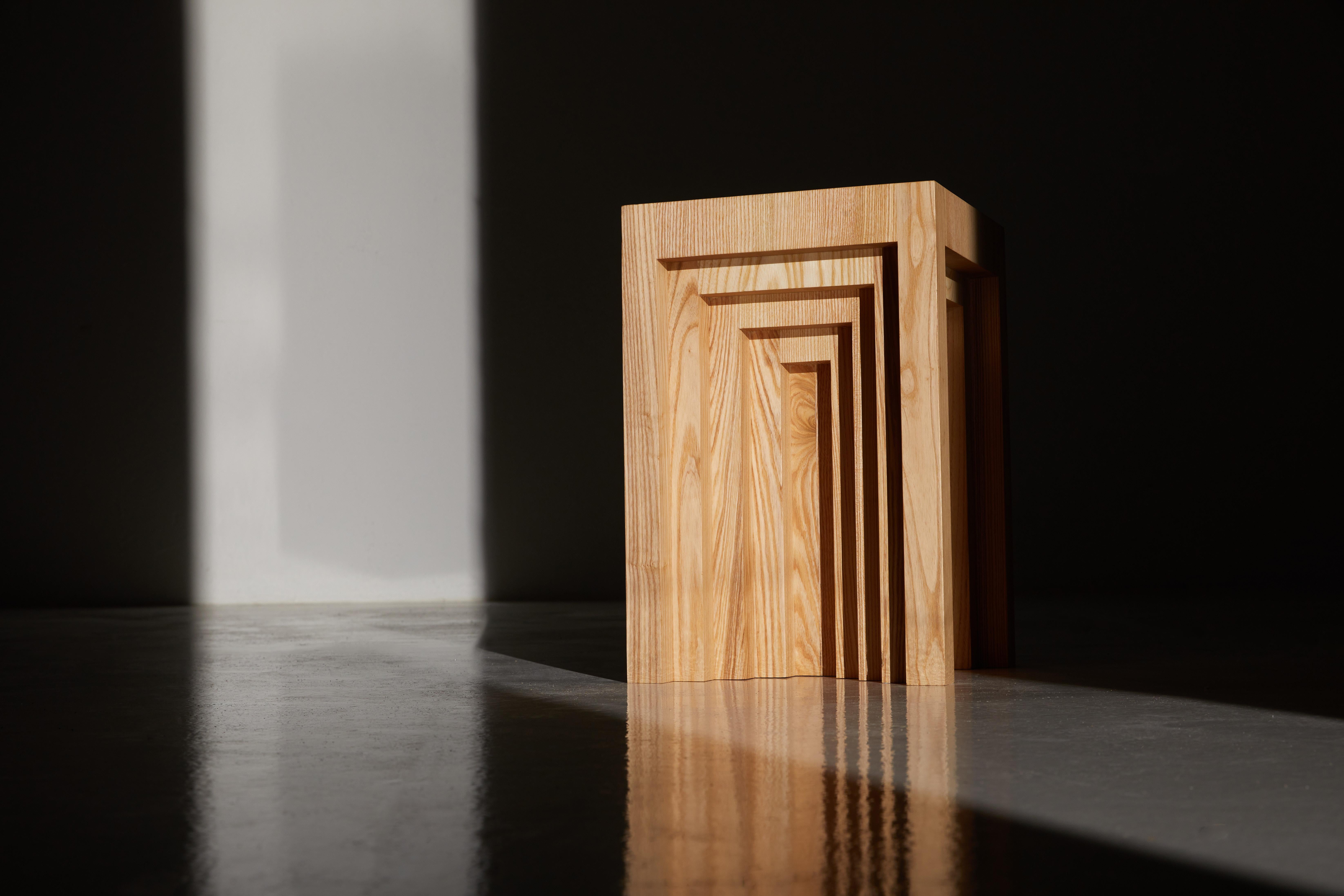 Cubic Shape Natural Ash Wood Side Table by Heilig Objects For Sale 9