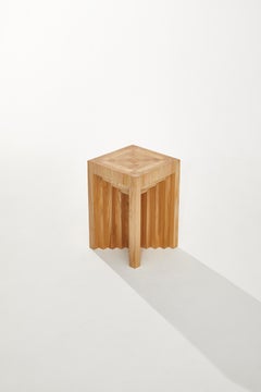 Cubic Shape Natural Ash Wood Side Table by Heilig Objects