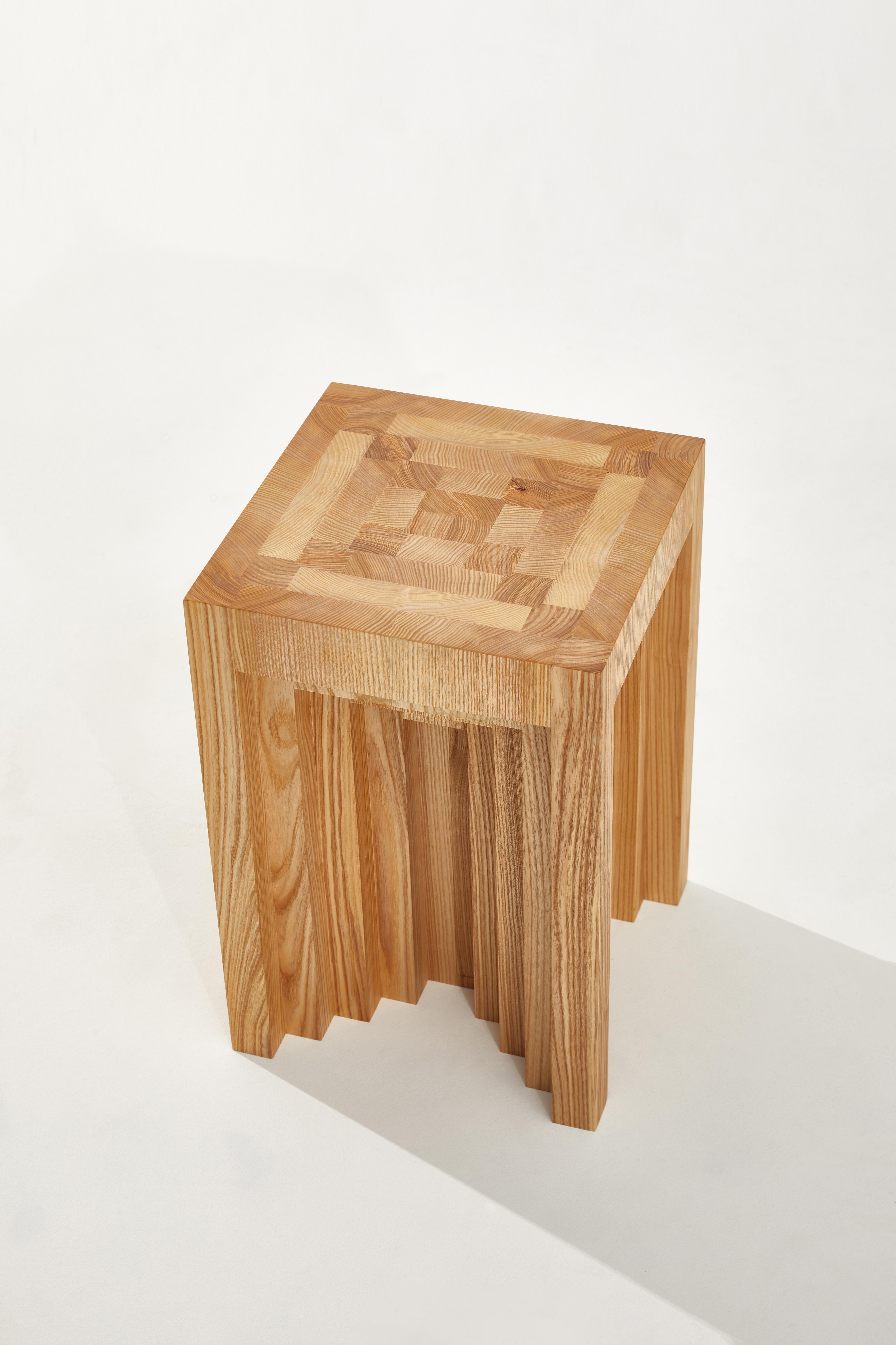 Post-Modern Cubic Shape Natural Ash Wood Side Table by Heilig Objects For Sale