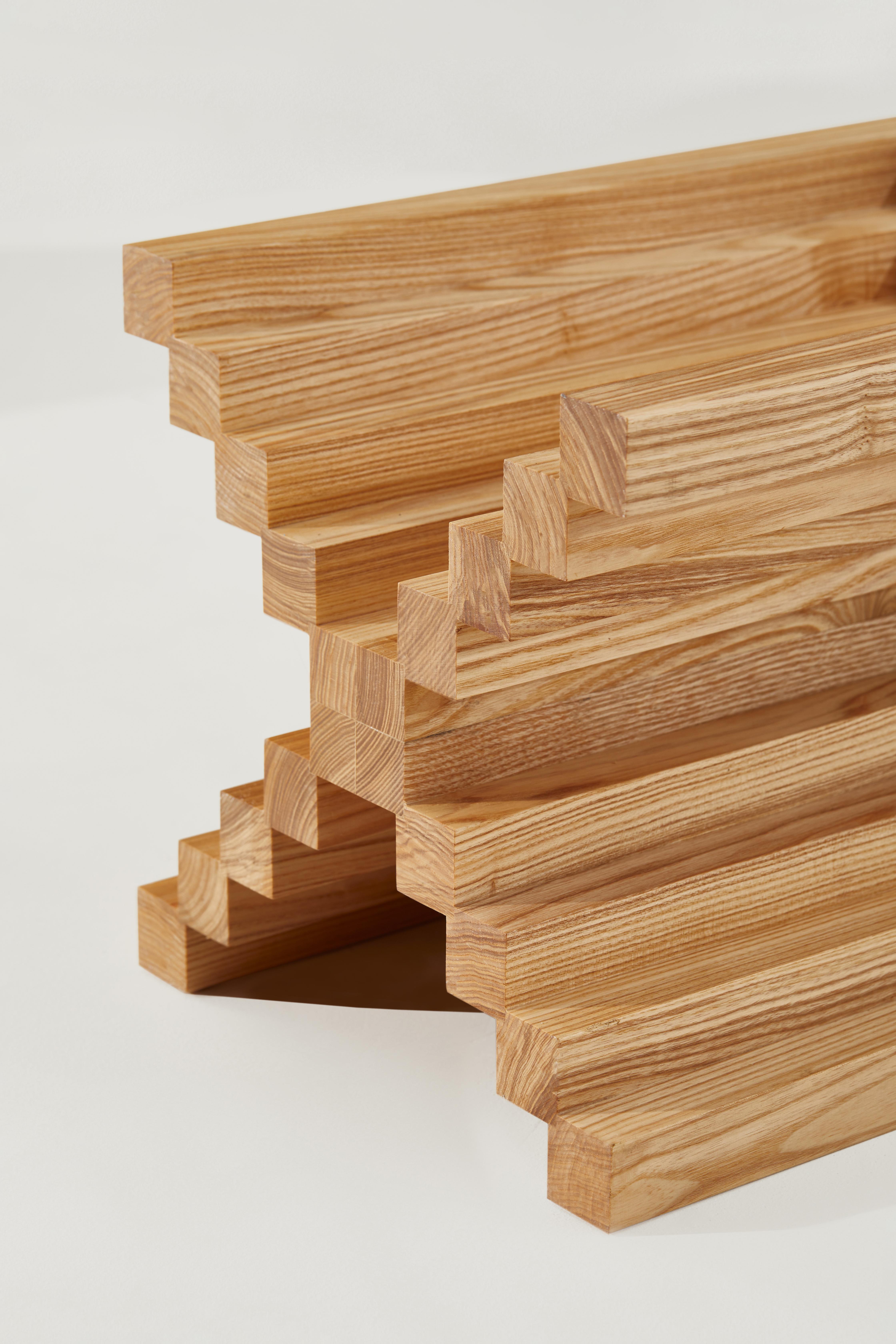 German Cubic Shape Natural Ash Wood Side Table by Heilig Objects For Sale