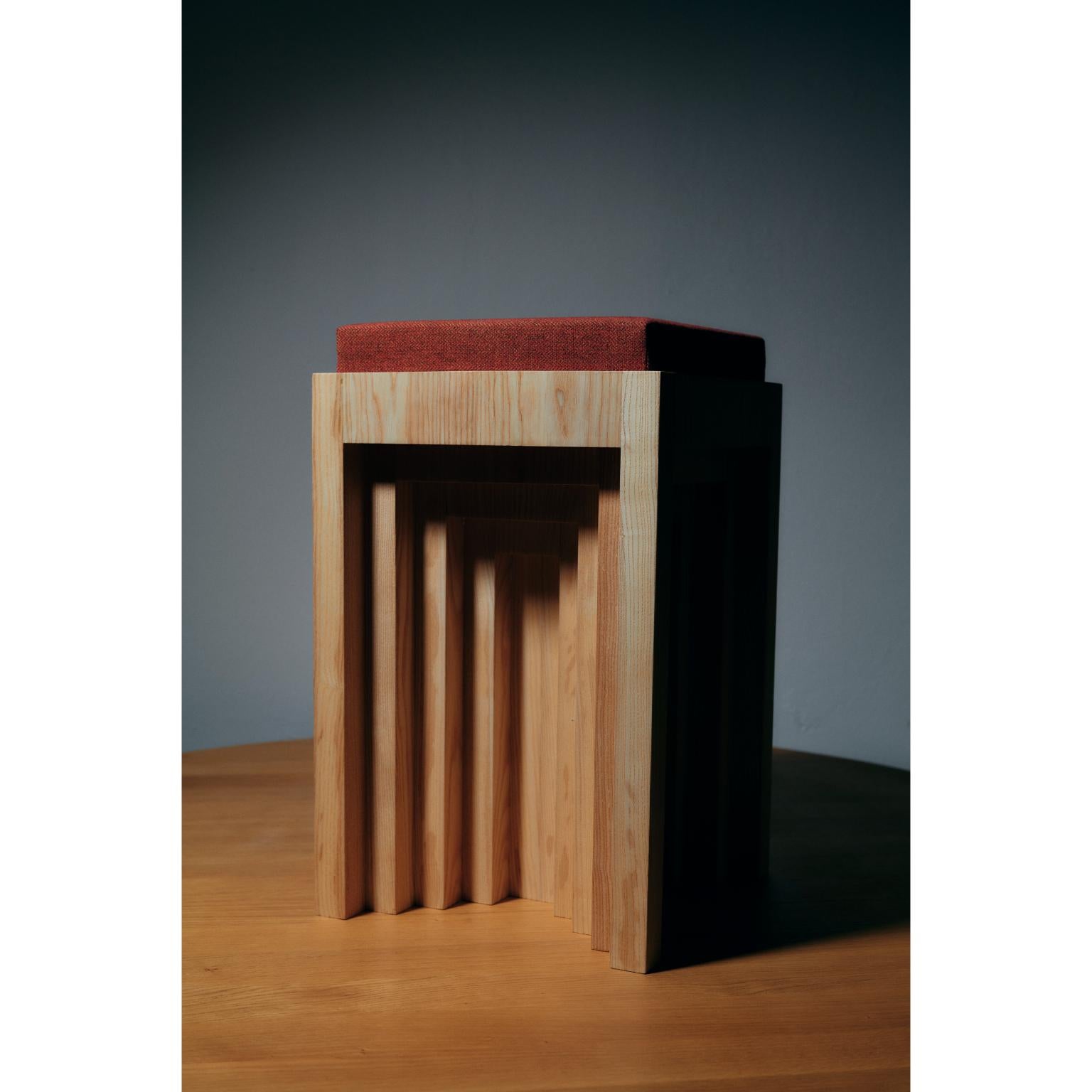 Cubic Shape Natural Ash Wood Side Table with Fiber Seating by Heilig Objects For Sale 3