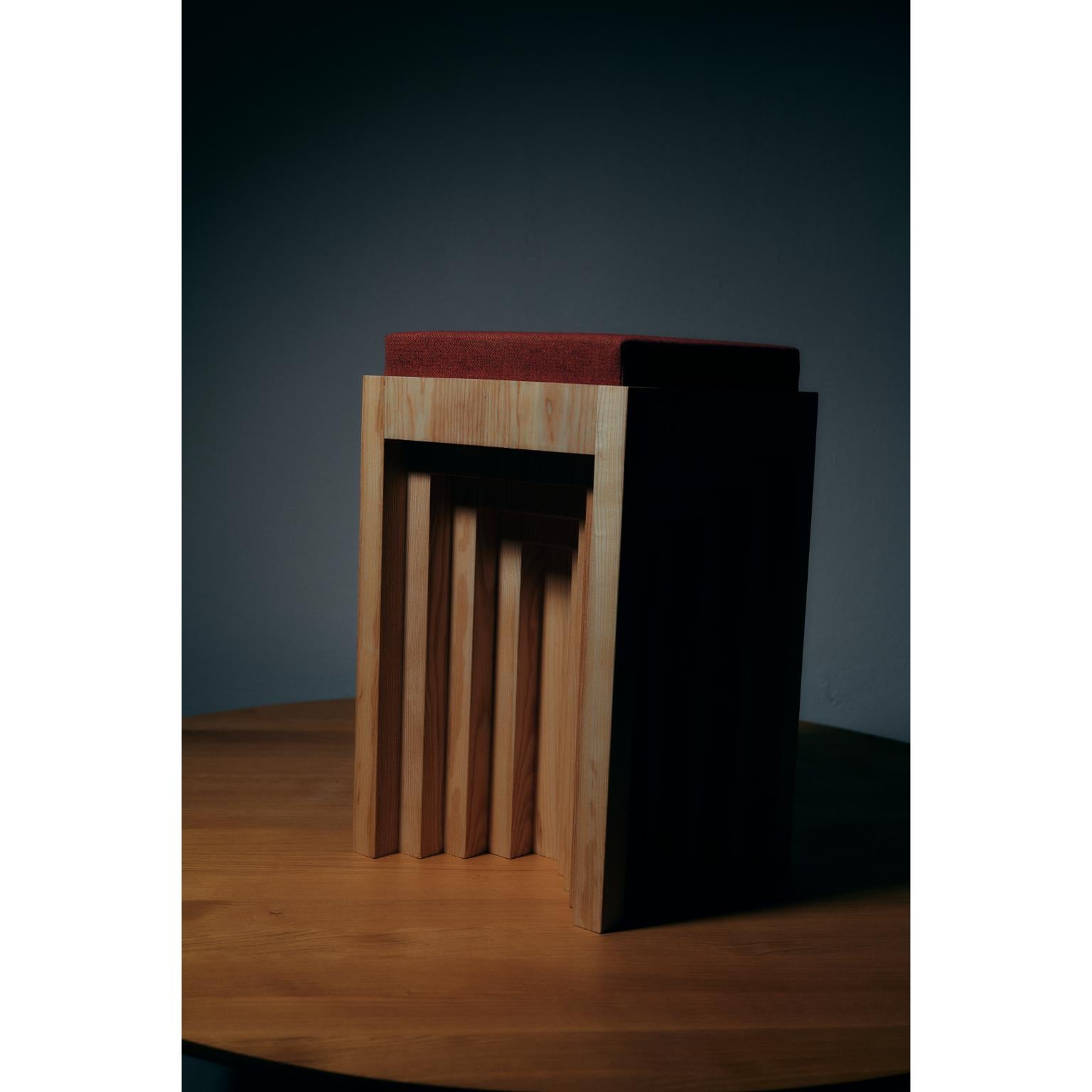 Cubic Shape Natural Ash Wood Side Table with Fiber Seating by Heilig Objects For Sale 4