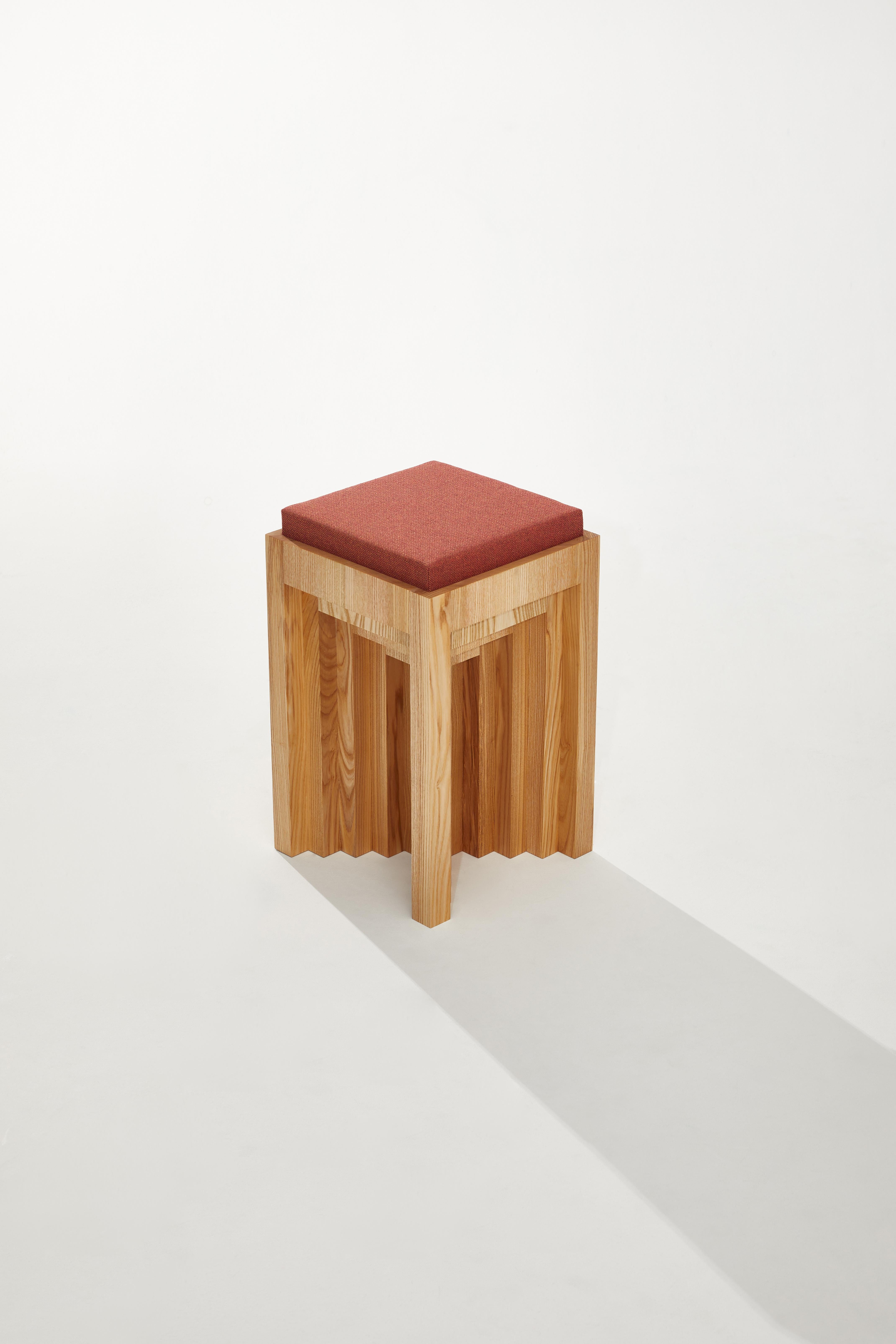 Cubic Shape Natural Ash Wood Side Table with Fiber Seating by Heilig Objects For Sale 10