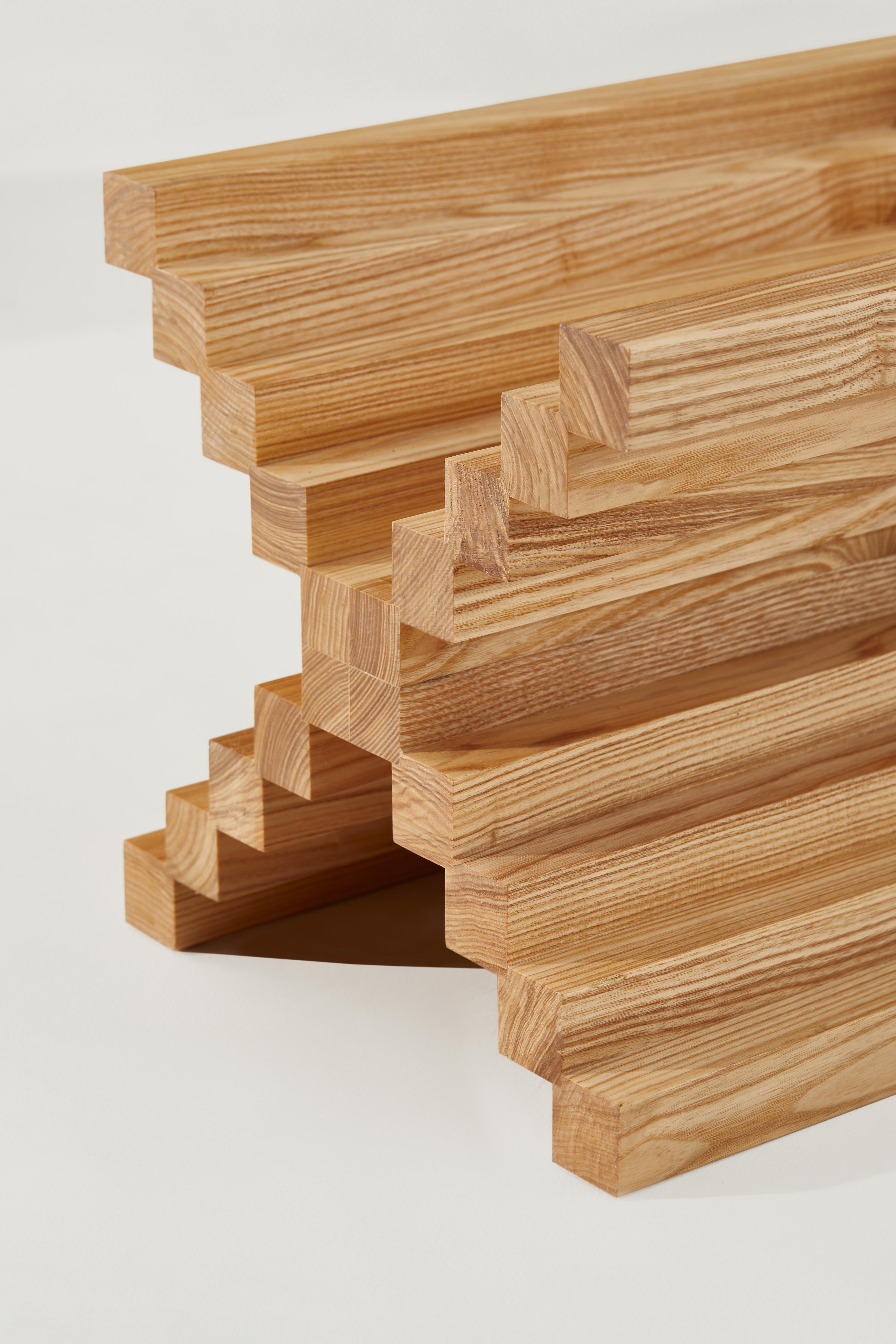 German Cubic Shape Natural Ash Wood Side Table with Fiber Seating by Heilig Objects For Sale