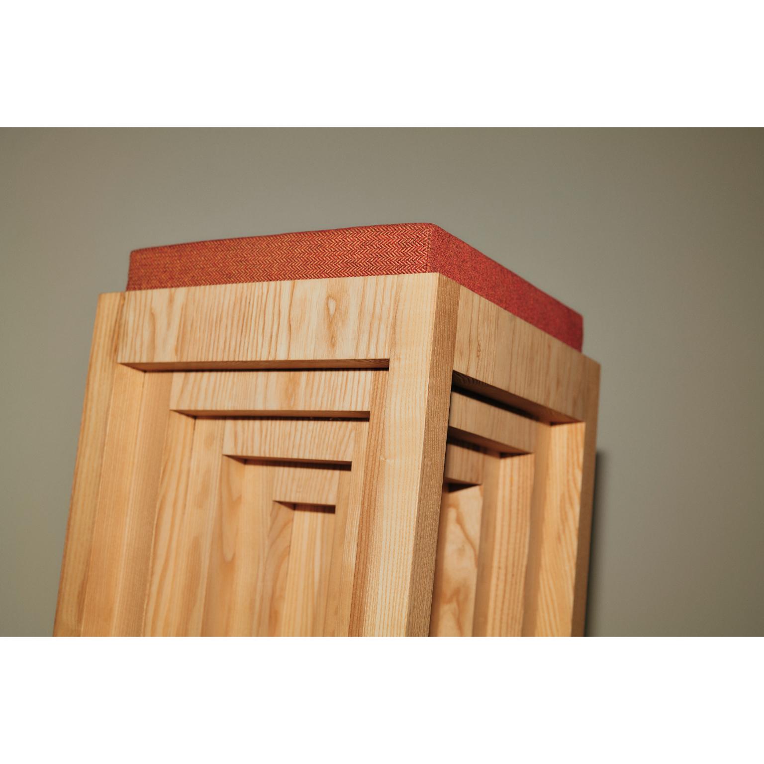 Cubic Shape Natural Ash Wood Side Table with Fiber Seating by Heilig Objects For Sale 1