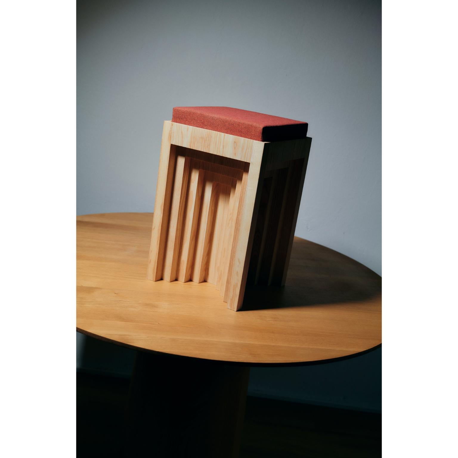 Cubic Shape Natural Ash Wood Side Table with Fiber Seating by Heilig Objects For Sale 2