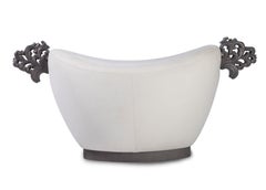 Throne Style Ottoman with Curved Seat with Hand Carved Handles