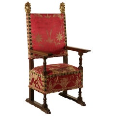 Throne with Gilded Flames Walnut Silk, Italy, First Quarter of the 1700s