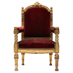 Thrones in Giltwood and Velvet Antique Armchairs, Italian Craftsmanship, 1880s