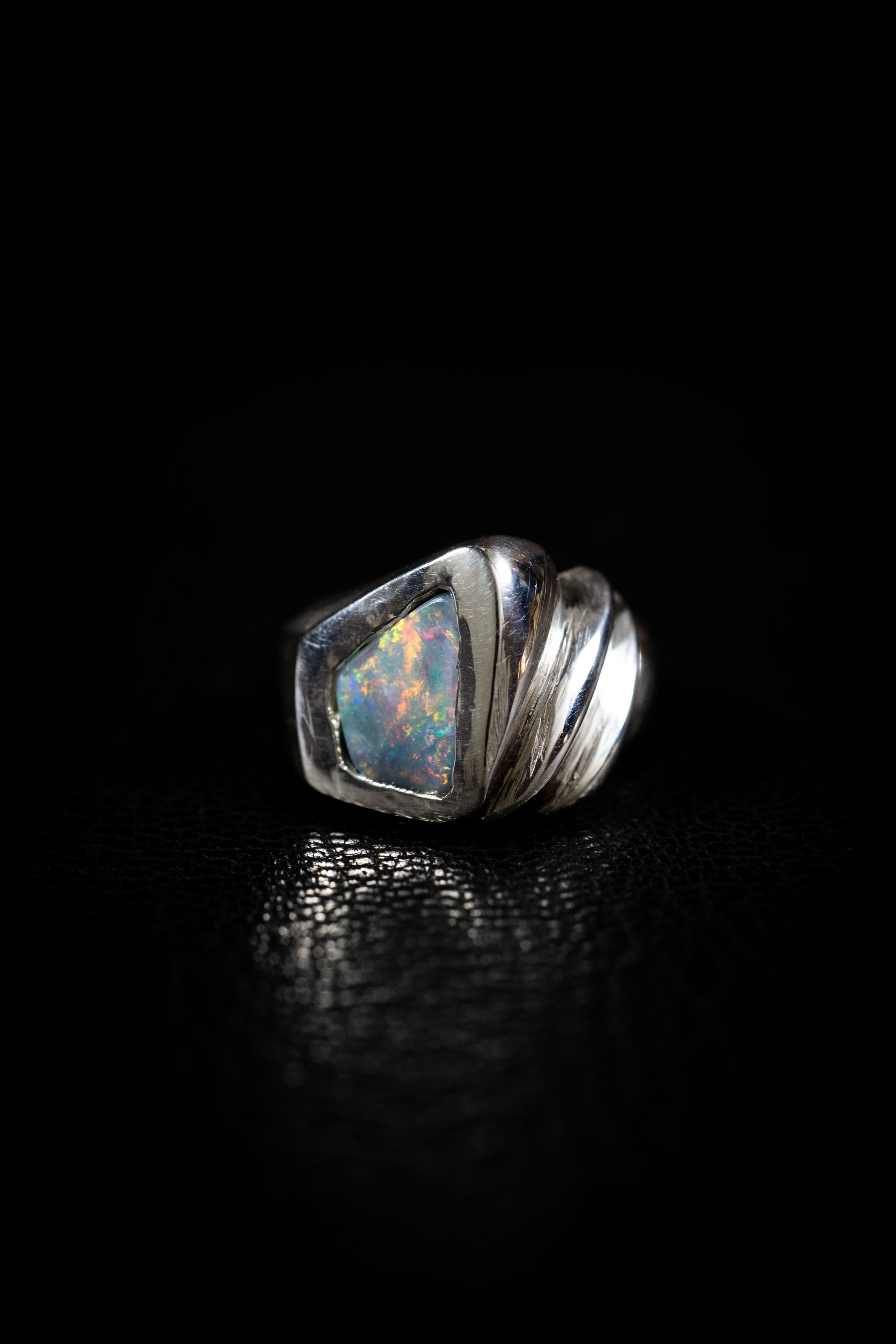 Contemporary Through Dimensions (Australian Opal, Sterling Silver Ring) by Ken Fury For Sale