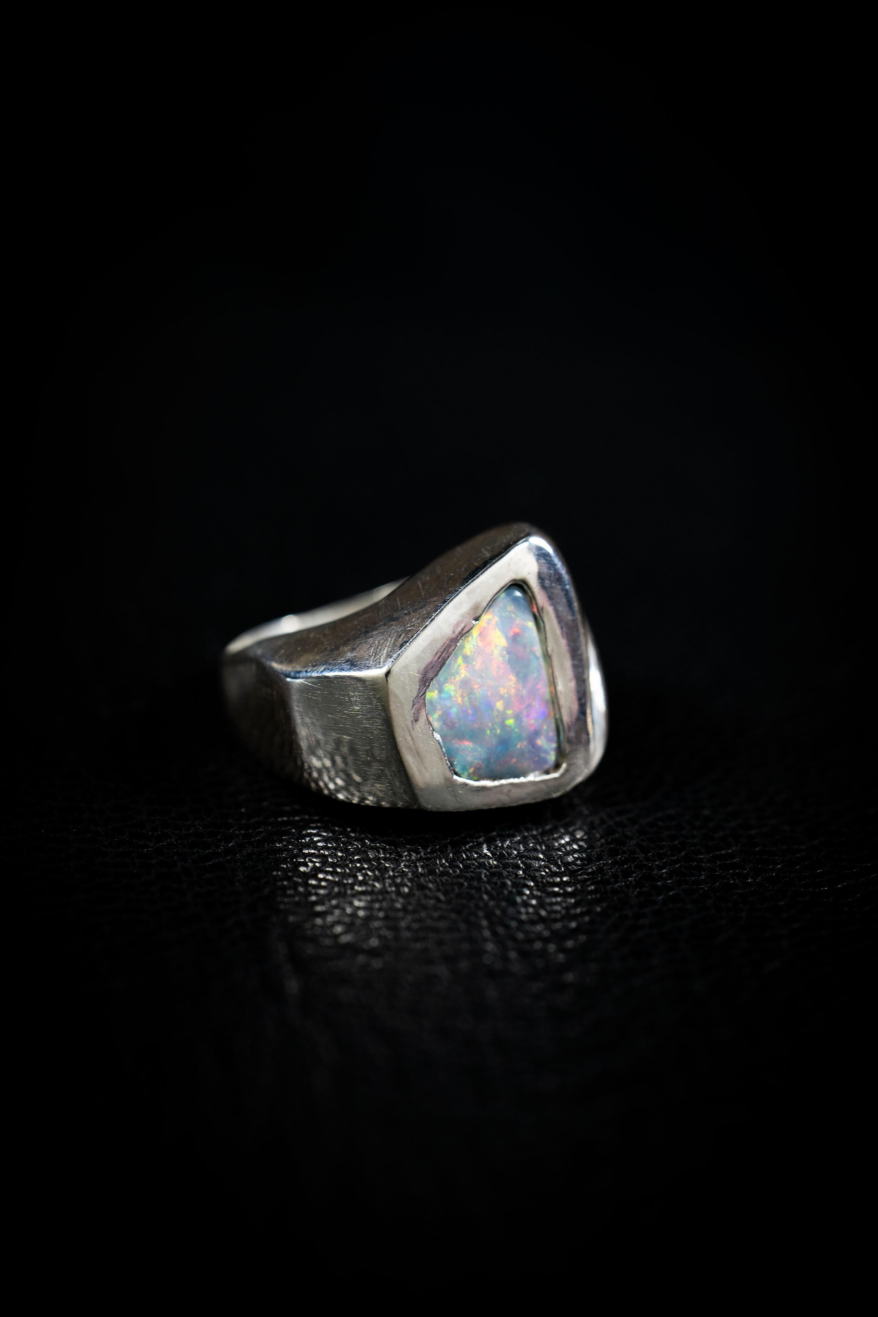 Cabochon Through Dimensions (Australian Opal, Sterling Silver Ring) by Ken Fury For Sale