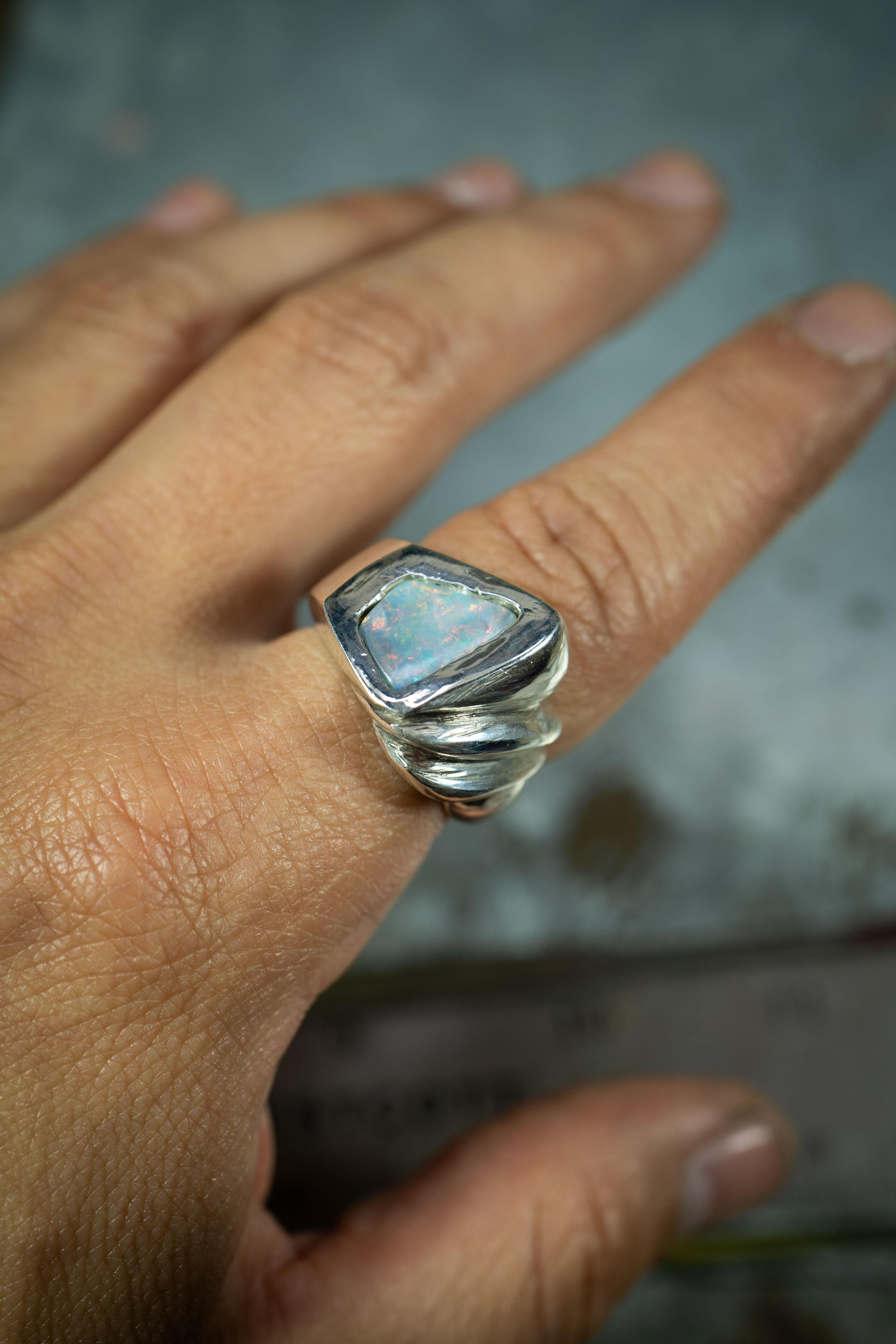 Through Dimensions (Australian Opal, Sterling Silver Ring) by Ken Fury In New Condition For Sale In Queens, NY