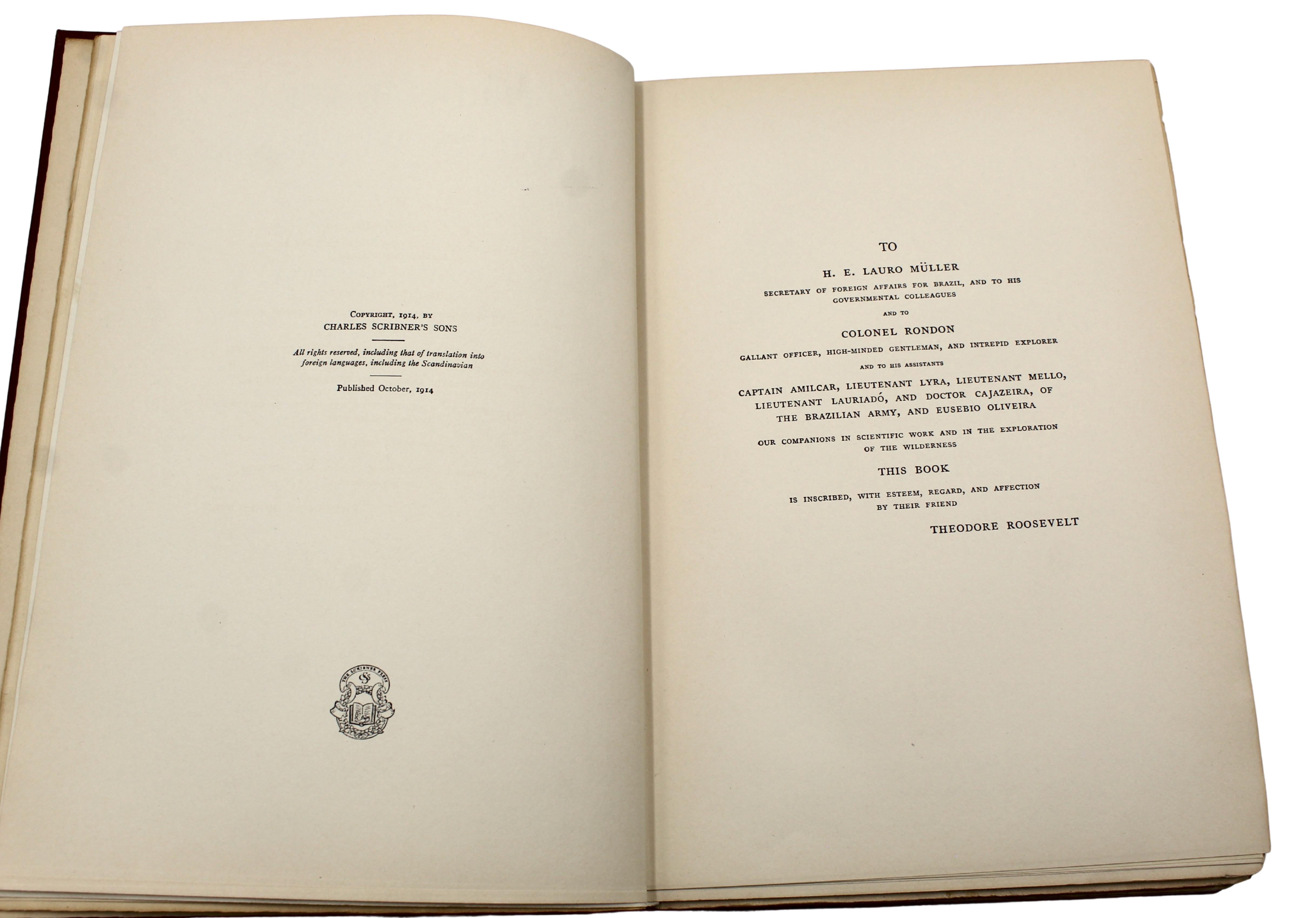 Through the Brazilian Wilderness by Theodore Roosevelt, First Edition, 1914 Bon état - En vente à Colorado Springs, CO