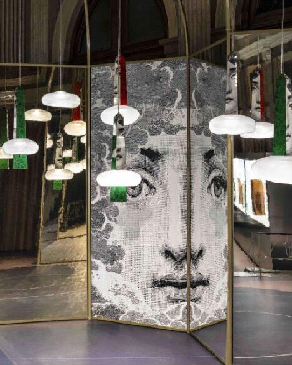 Metal THROUGH THE CLOUDS Malachite Large Pendant lamp by Fornasetti for Wonderglass For Sale