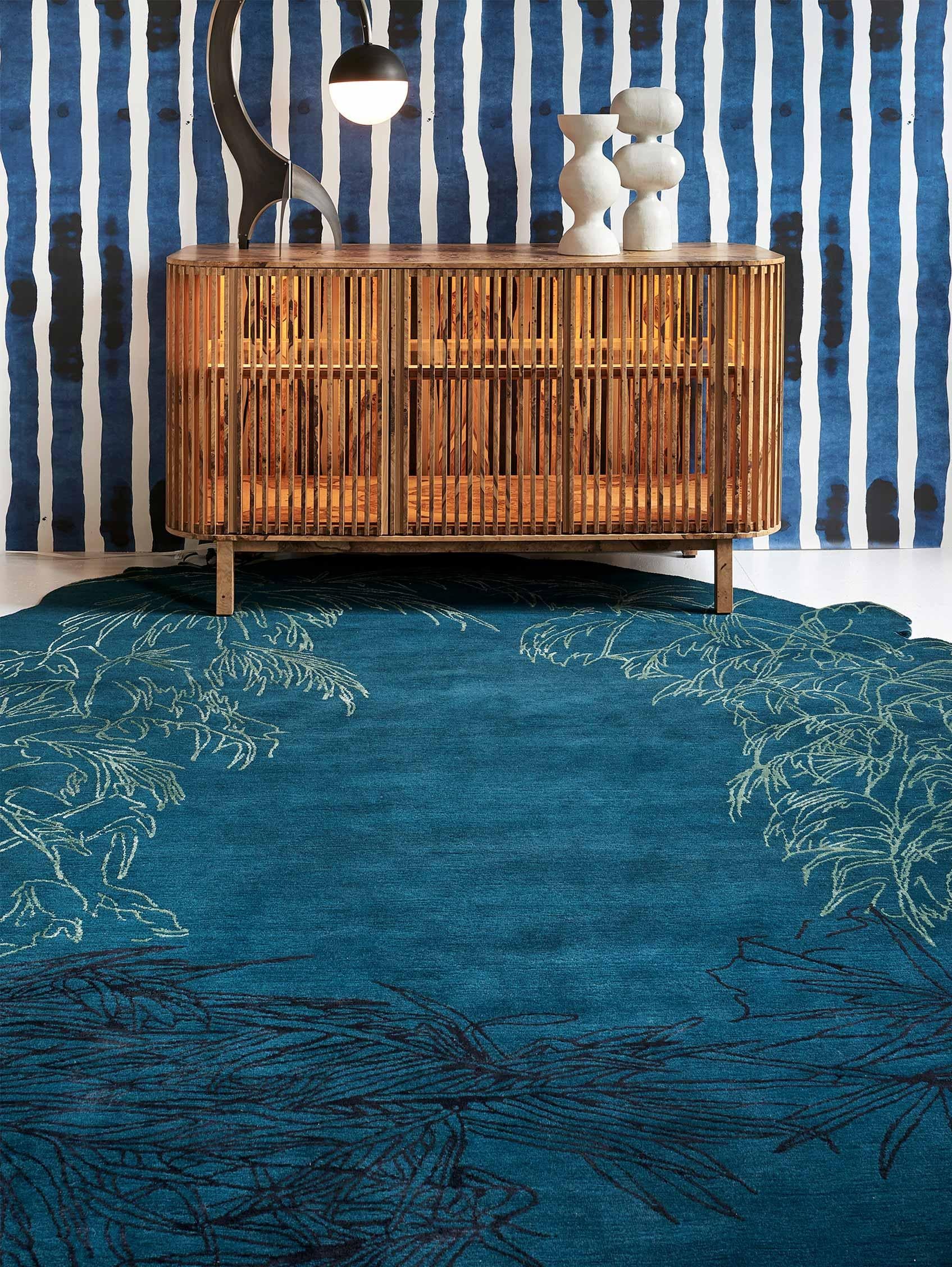 Through The Grove Azure Hand-Knotted Rug by Eskayel In New Condition For Sale In Geneve, CH