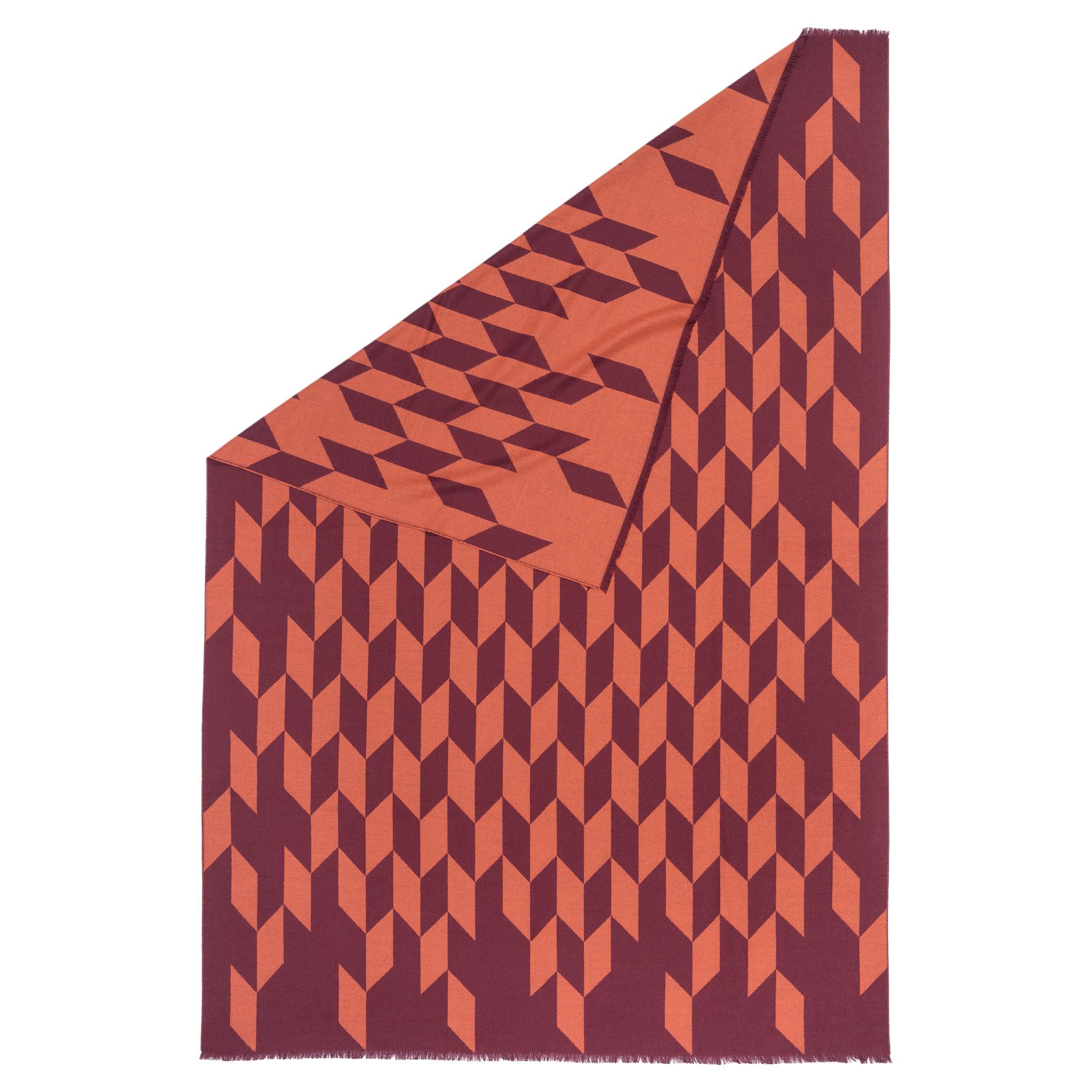 Throw Blanket-Muster Orange Rot gewebt aus extra feinem Merino von Catharina Mende im Angebot